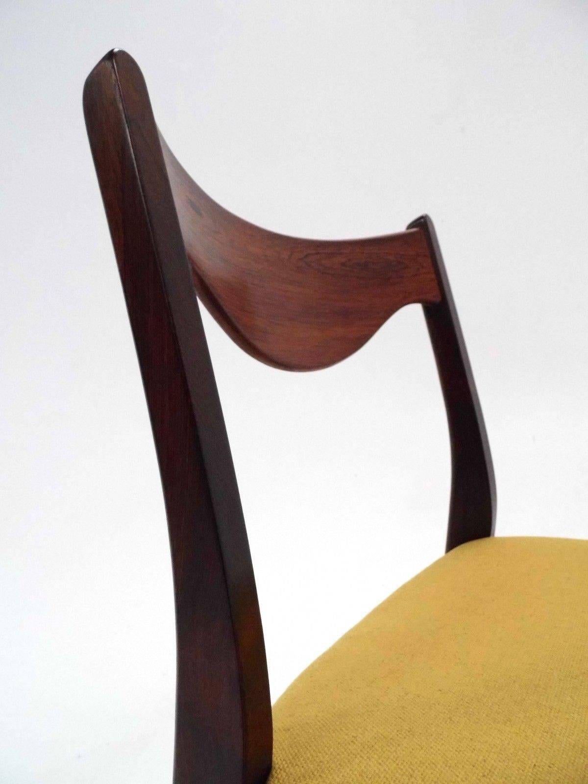 Danish Set of Six Rosewood and Yellow Wool Dining Chairs 3