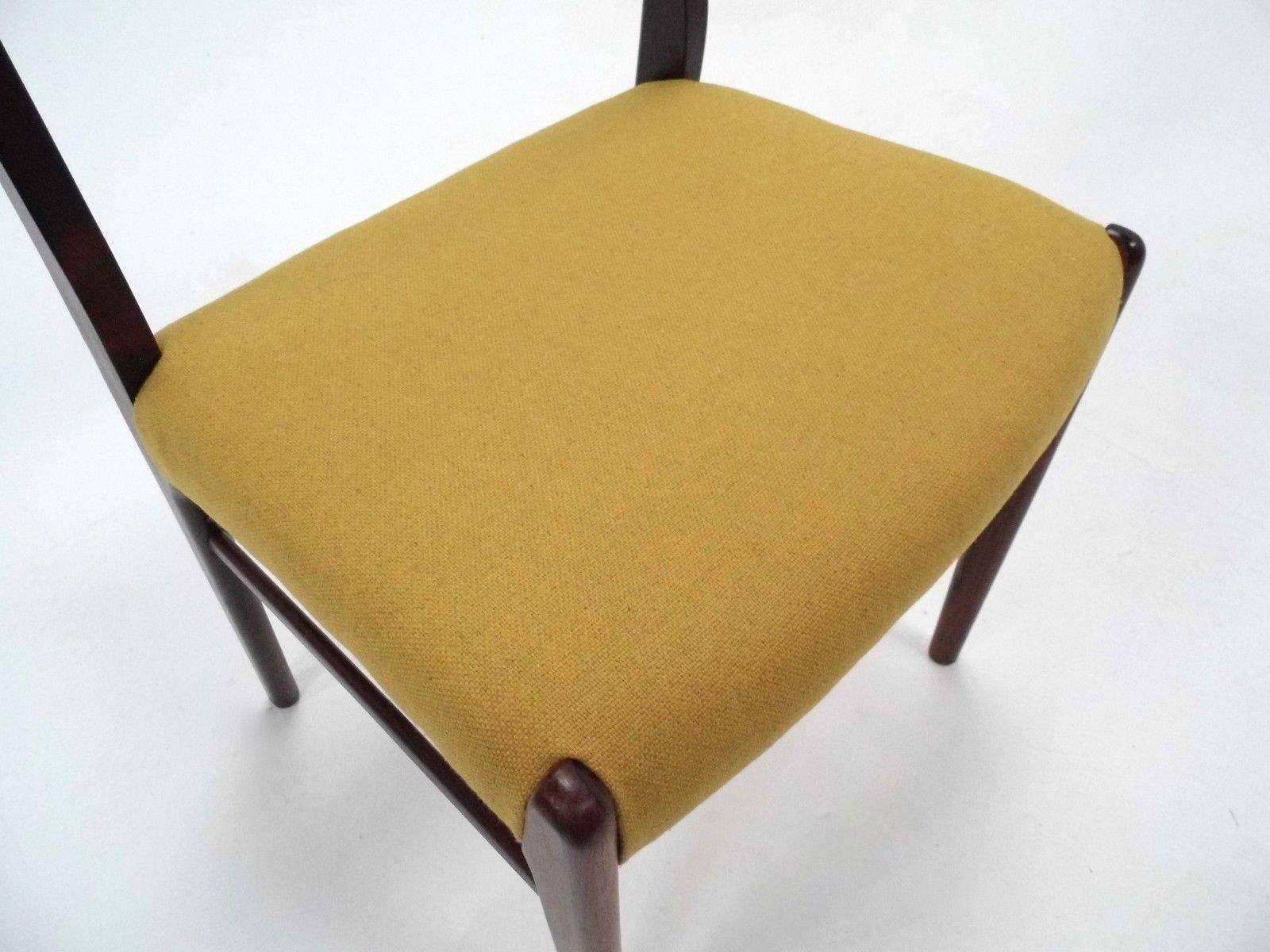 Danish Set of Six Rosewood and Yellow Wool Dining Chairs 2