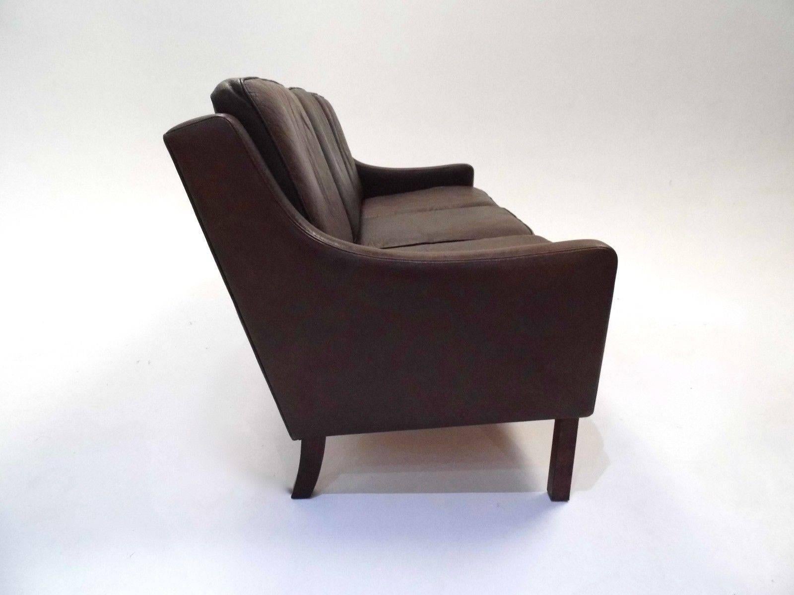 20th Century Danish Dark Brown Leather Three-Seat Sofa, Midcentury, 1960s