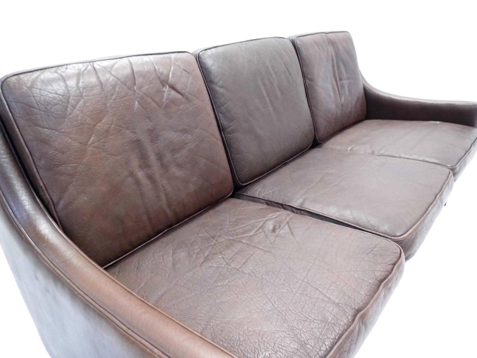 Danish Dark Brown Leather Three-Seat Sofa, Midcentury, 1960s 1