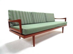 Danish Tove & Kindt-Larsen Green Wool & Teak Sofa Daybed Midcentury 1950s