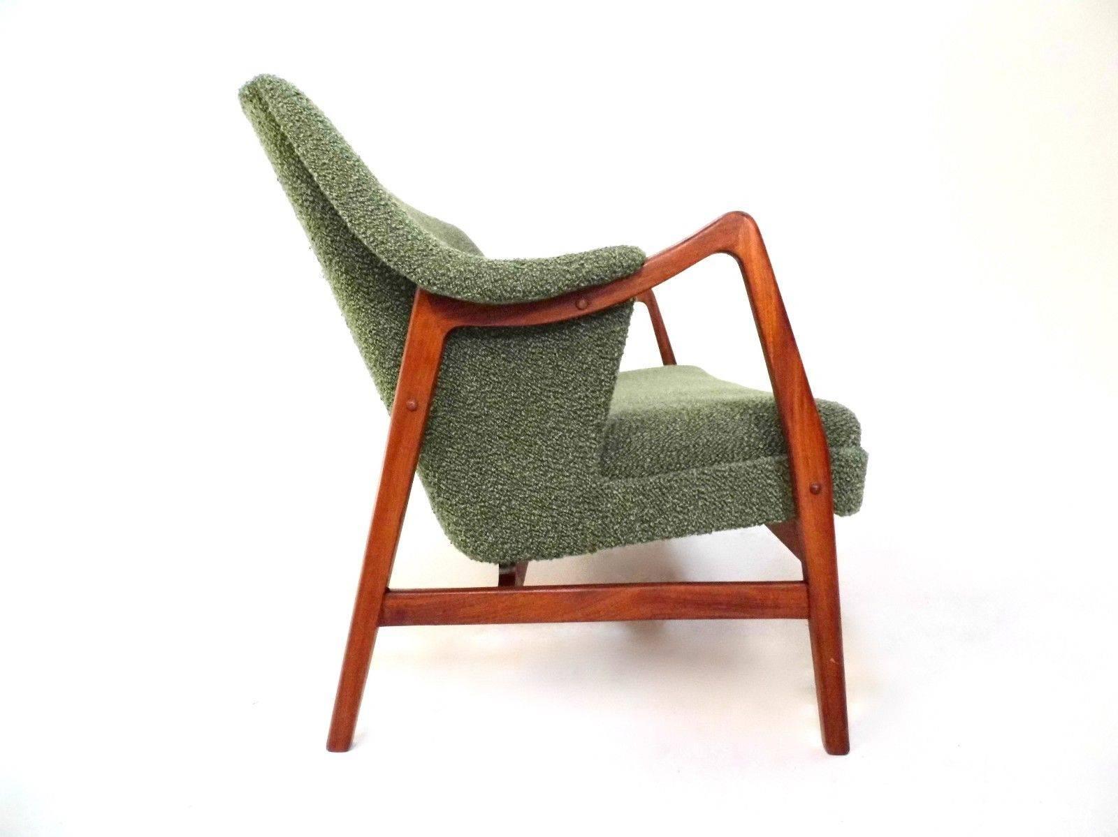 20th Century Danish Dokka Mobler Rio Green Wool and Teak Three-Seat Sofa Midcentury, 1950s