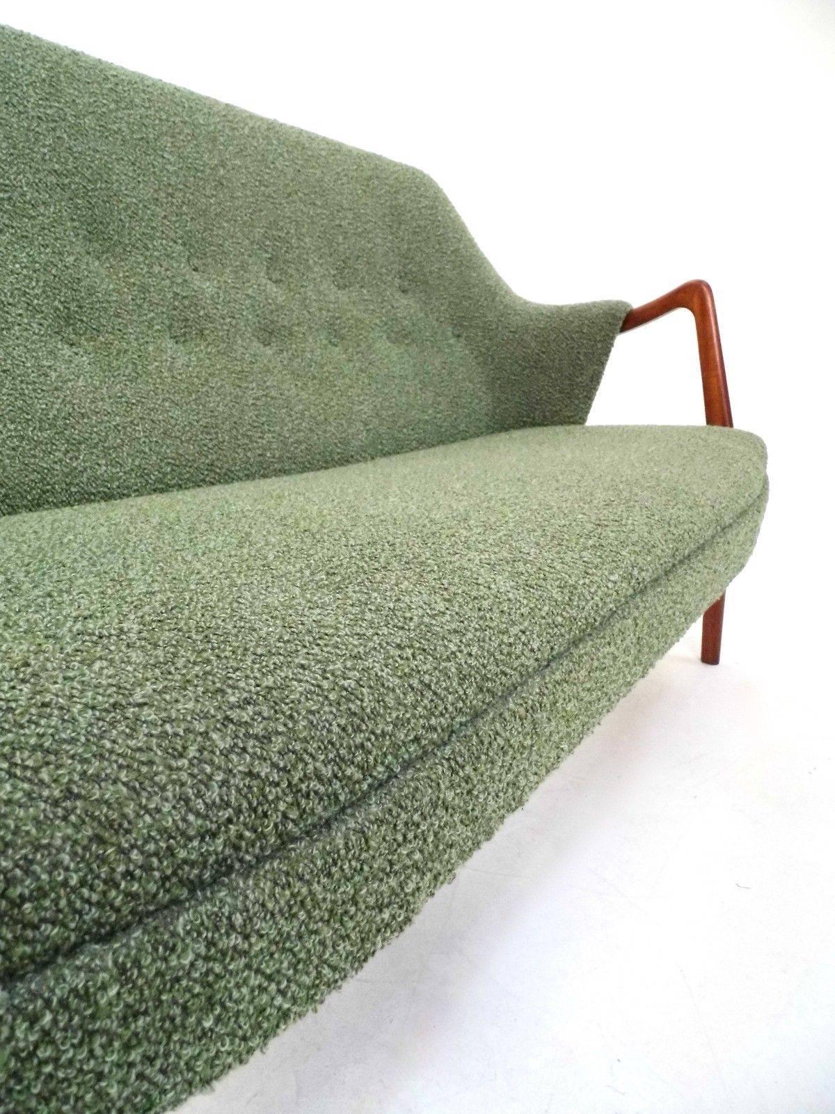 Danish Dokka Mobler Rio Green Wool and Teak Three-Seat Sofa Midcentury, 1950s 2