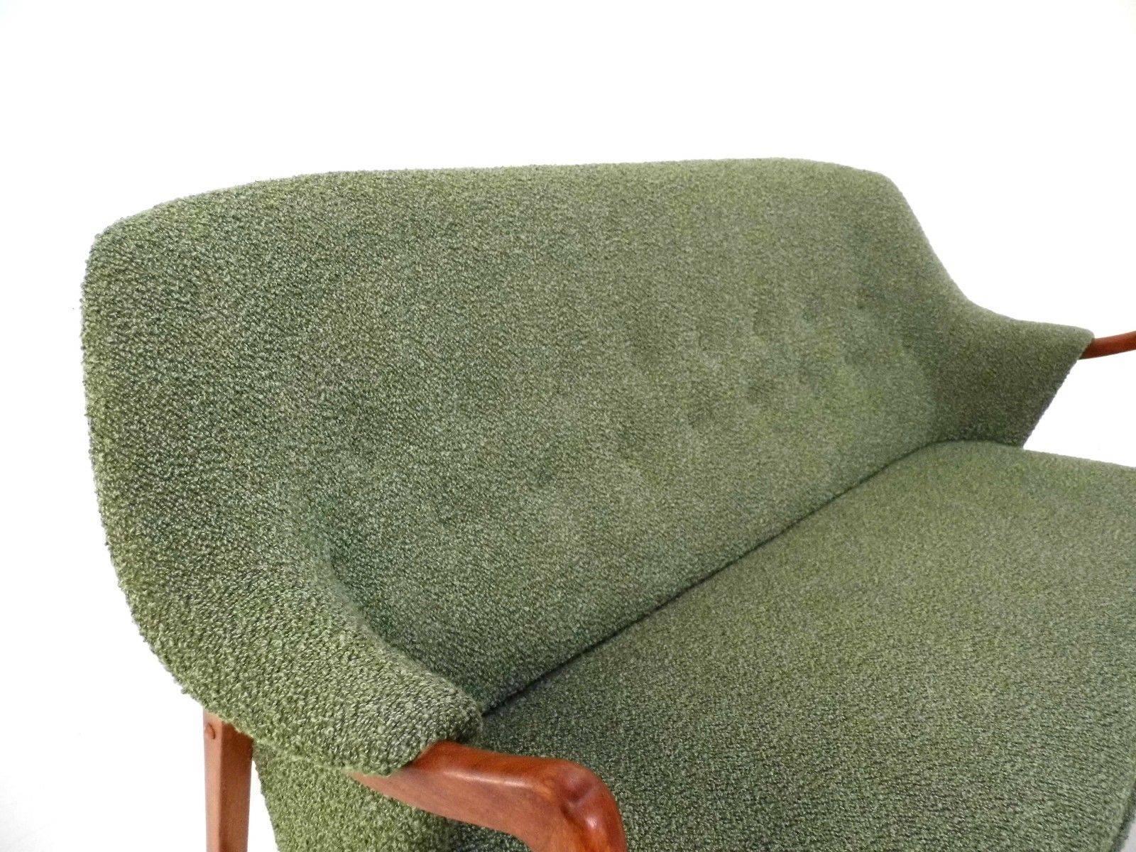 Danish Dokka Mobler Rio Green Wool and Teak Three-Seat Sofa Midcentury, 1950s 1