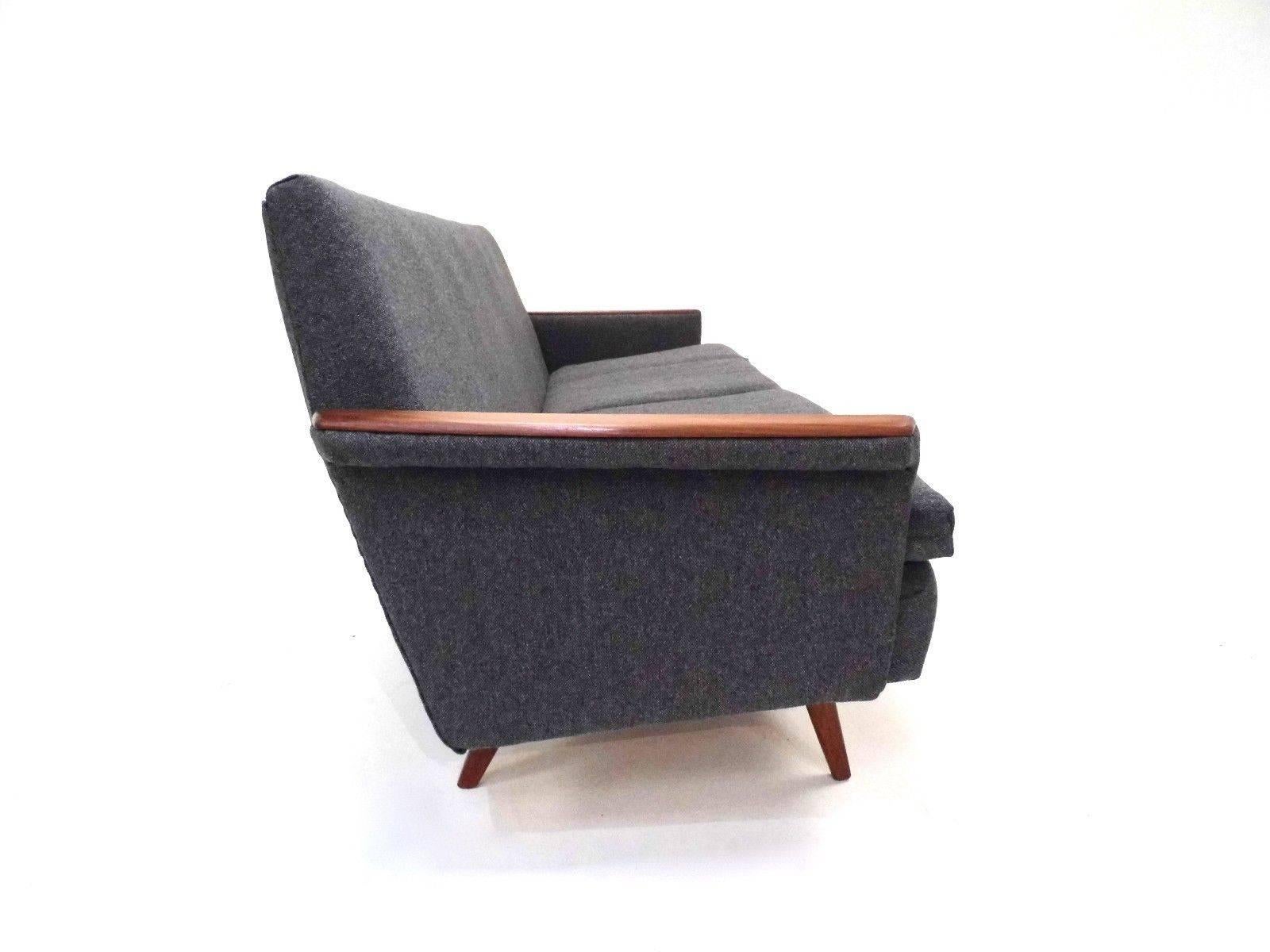20th Century Norwegian Dark Grey Wool Teak Three-Seat Sofa Midcentury Upholstered, 1960s