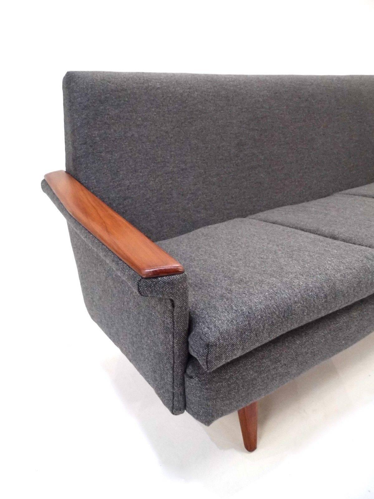 Norwegian Dark Grey Wool Teak Three-Seat Sofa Midcentury Upholstered, 1960s In Excellent Condition In London, GB