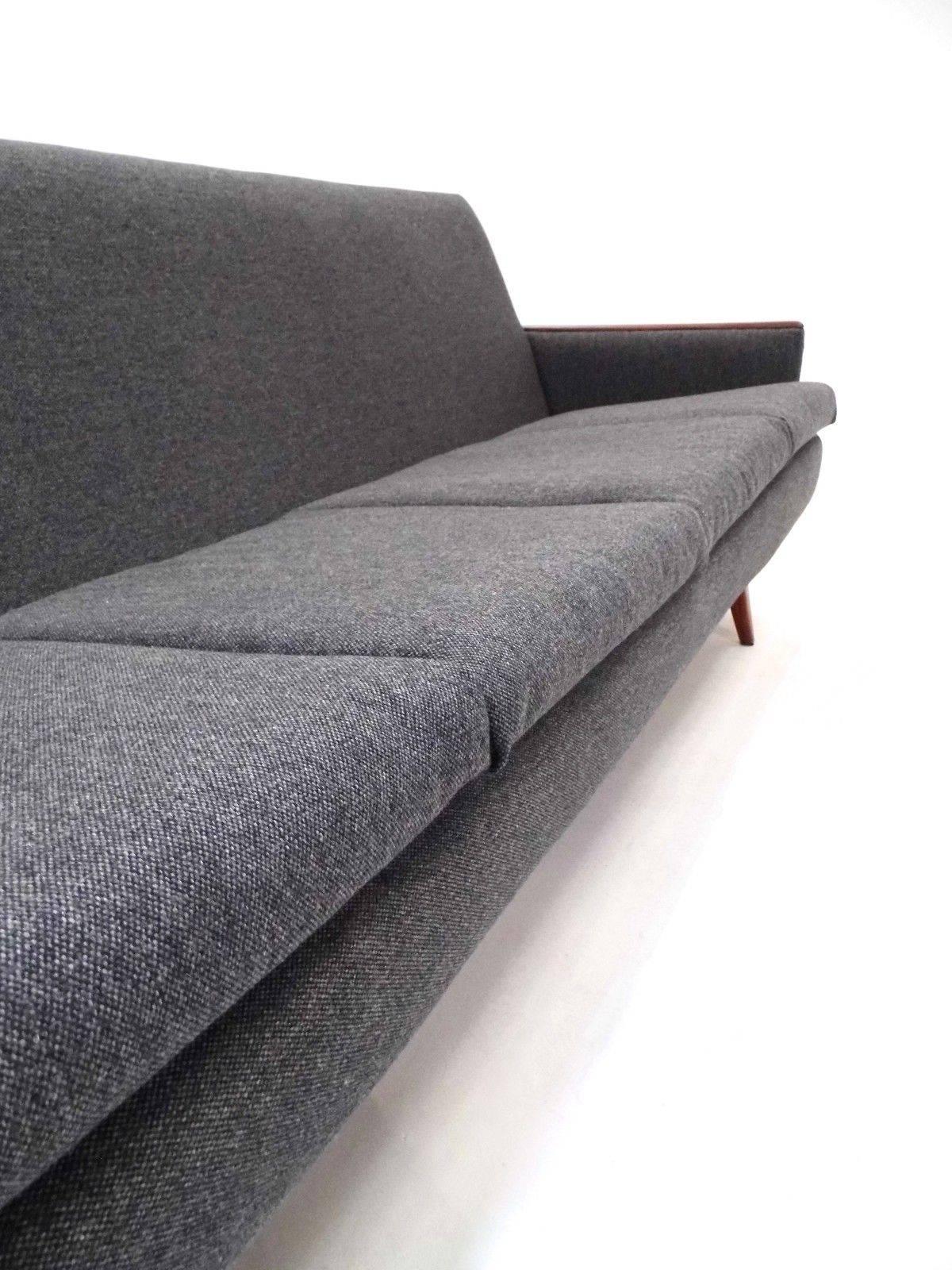 Norwegian Dark Grey Wool Teak Three-Seat Sofa Midcentury Upholstered, 1960s 1