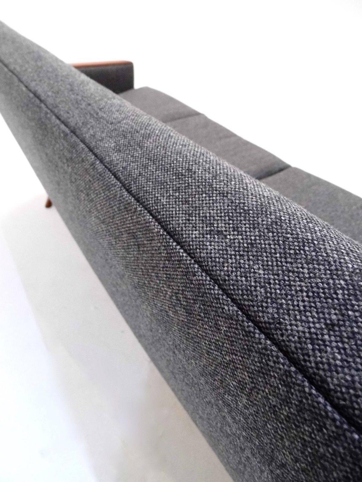 Norwegian Dark Grey Wool Teak Three-Seat Sofa Midcentury Upholstered, 1960s 2