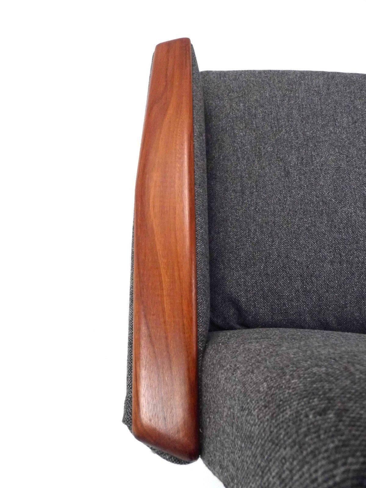 Scandinavian Modern Norwegian Dark Grey Wool Teak Three-Seat Sofa Midcentury Upholstered, 1960s