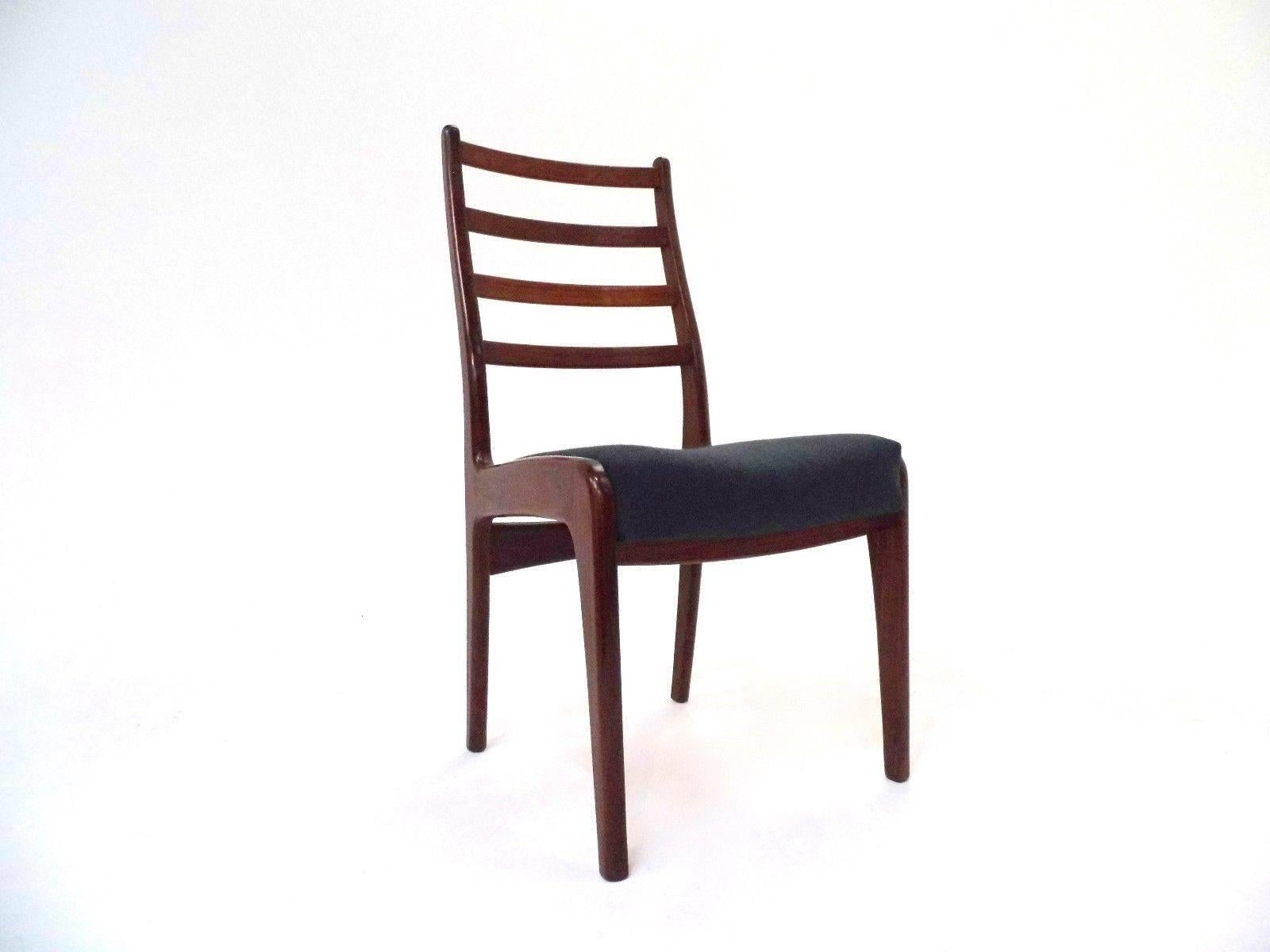 Mid-Century Modern British G Plan Set of Four Teak & Blue Wool Dining Chairs Midcentury Chair 1960s