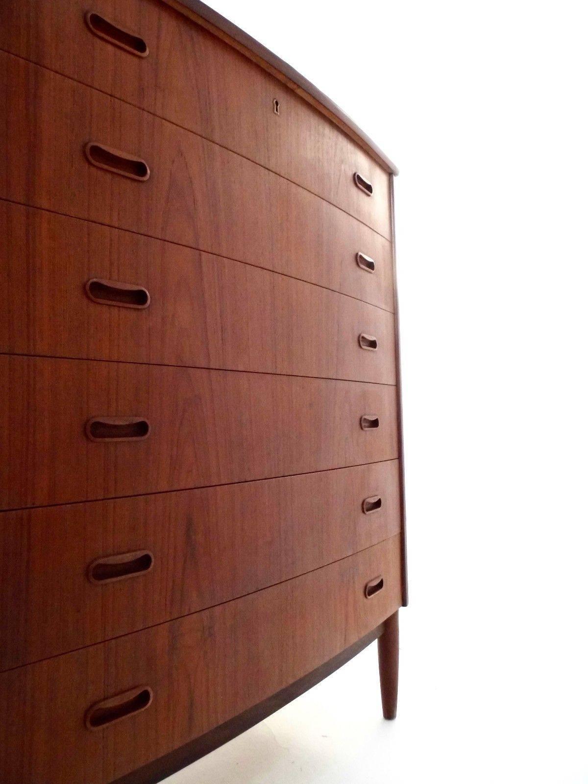 Mid-Century Modern Danish Teak Bow Fronted Tallboy Chest of Drawers Midcentury, 1960s