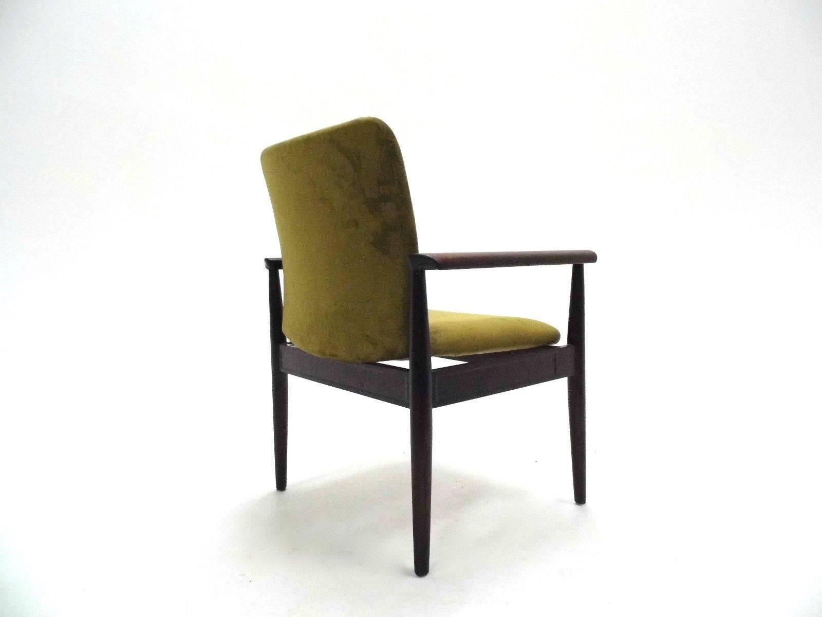 Danish Finn Juhl Mahogany & Green Velvet Desk Armchair Midcentury Chair, 1960s 3