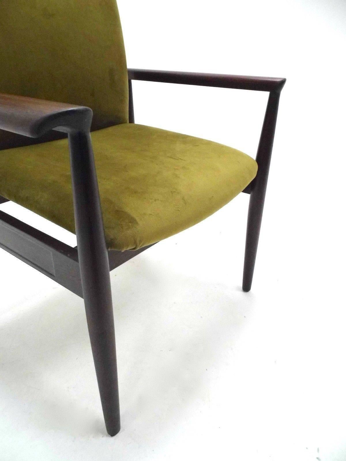 Danish Finn Juhl Mahogany & Green Velvet Desk Armchair Midcentury Chair, 1960s In Good Condition In London, GB