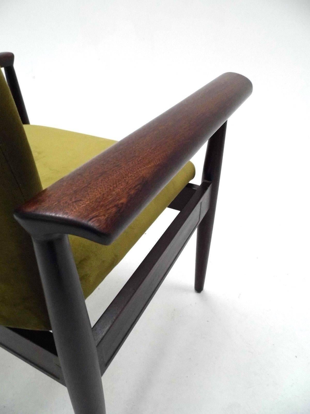 Danish Finn Juhl Mahogany & Green Velvet Desk Armchair Midcentury Chair, 1960s 4