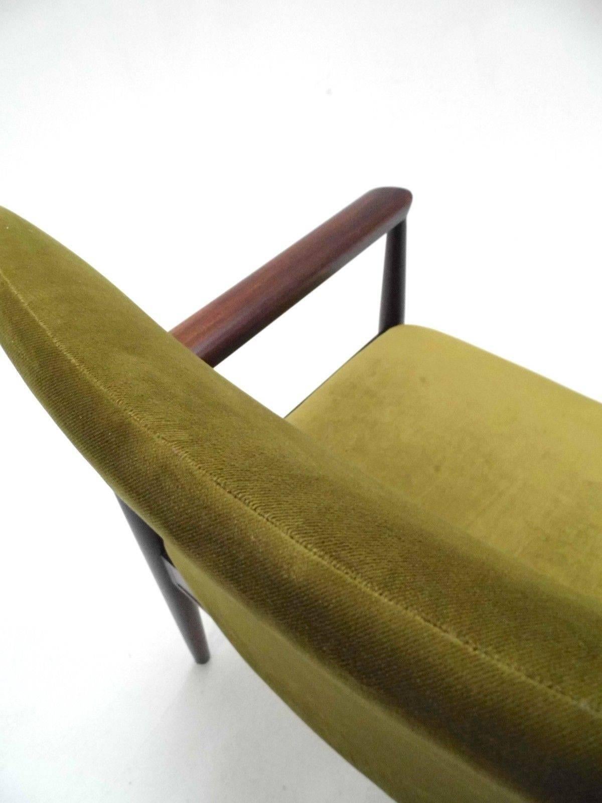Danish Finn Juhl Mahogany & Green Velvet Desk Armchair Midcentury Chair, 1960s 5