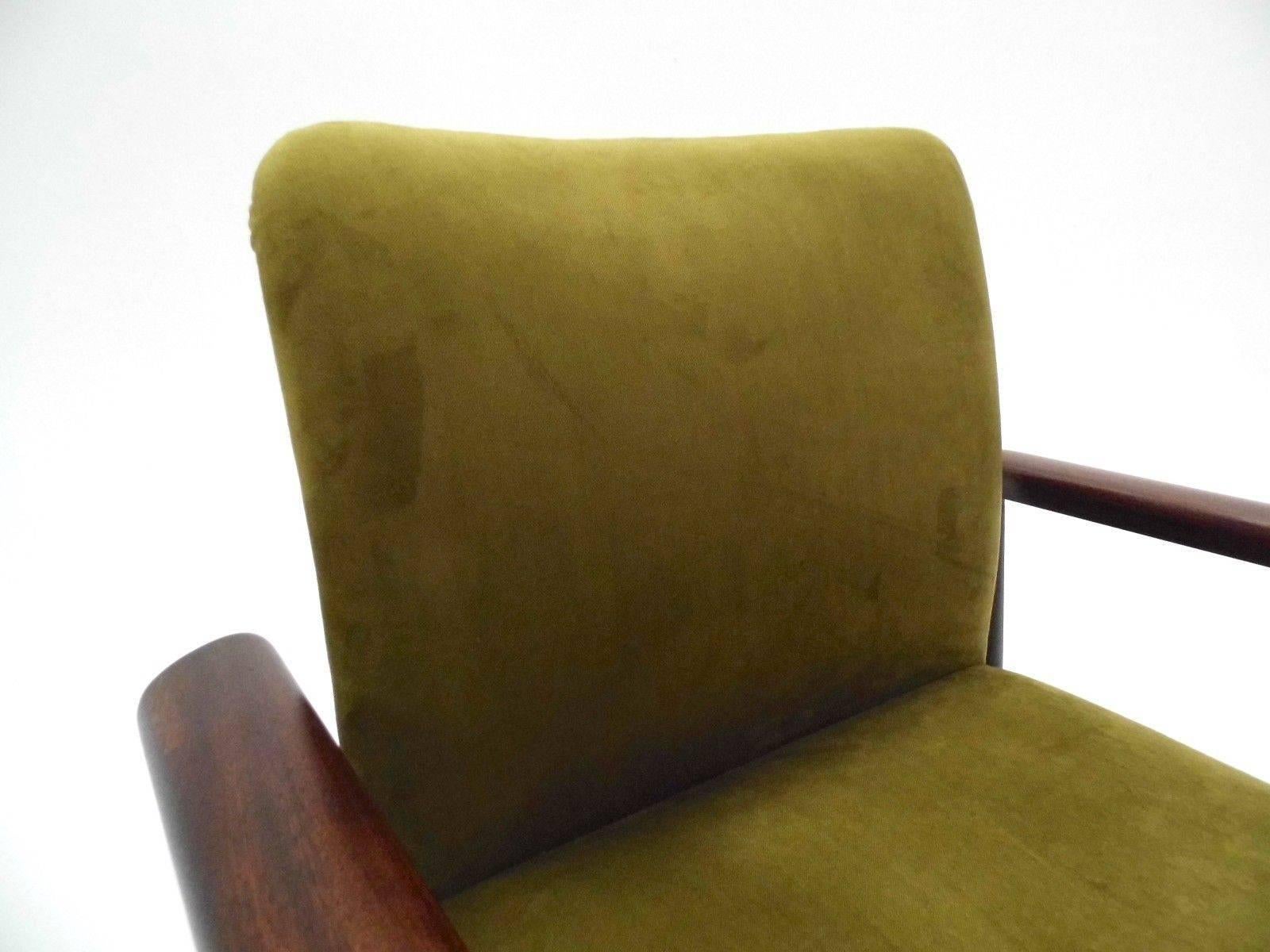 Mid-Century Modern Danish Finn Juhl Mahogany & Green Velvet Desk Armchair Midcentury Chair, 1960s