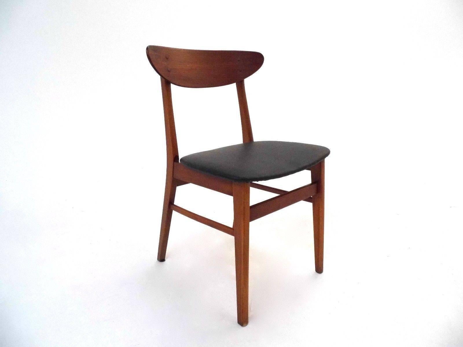 Mid-Century Modern Set of Four Farstrup Teak and Beech Vinyl Dining Chairs Midcentury Chair, 1960s