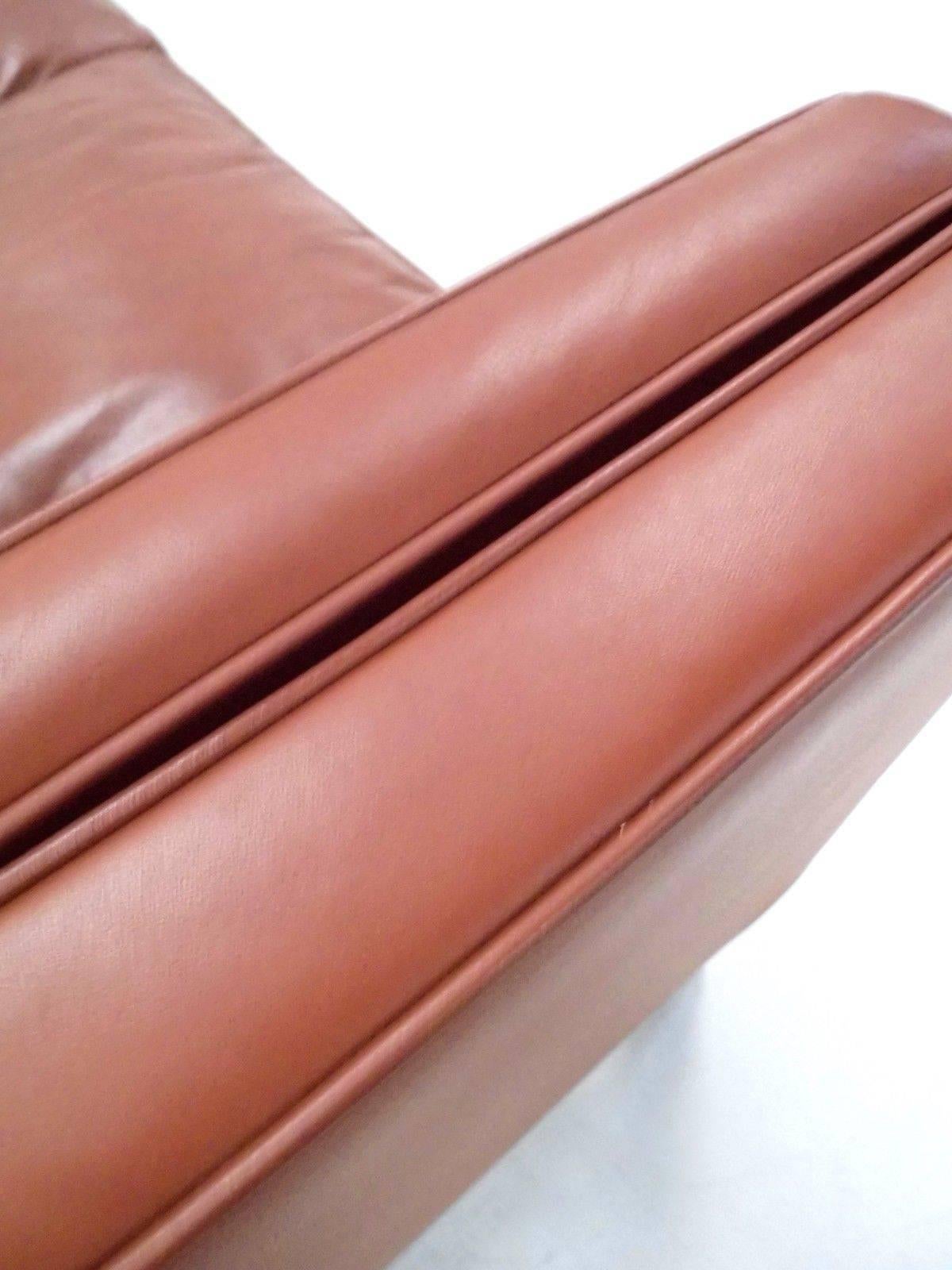 20th Century Danish Tan Brown Leather Teak Three-Seat Sofa, Midcentury, 1960s