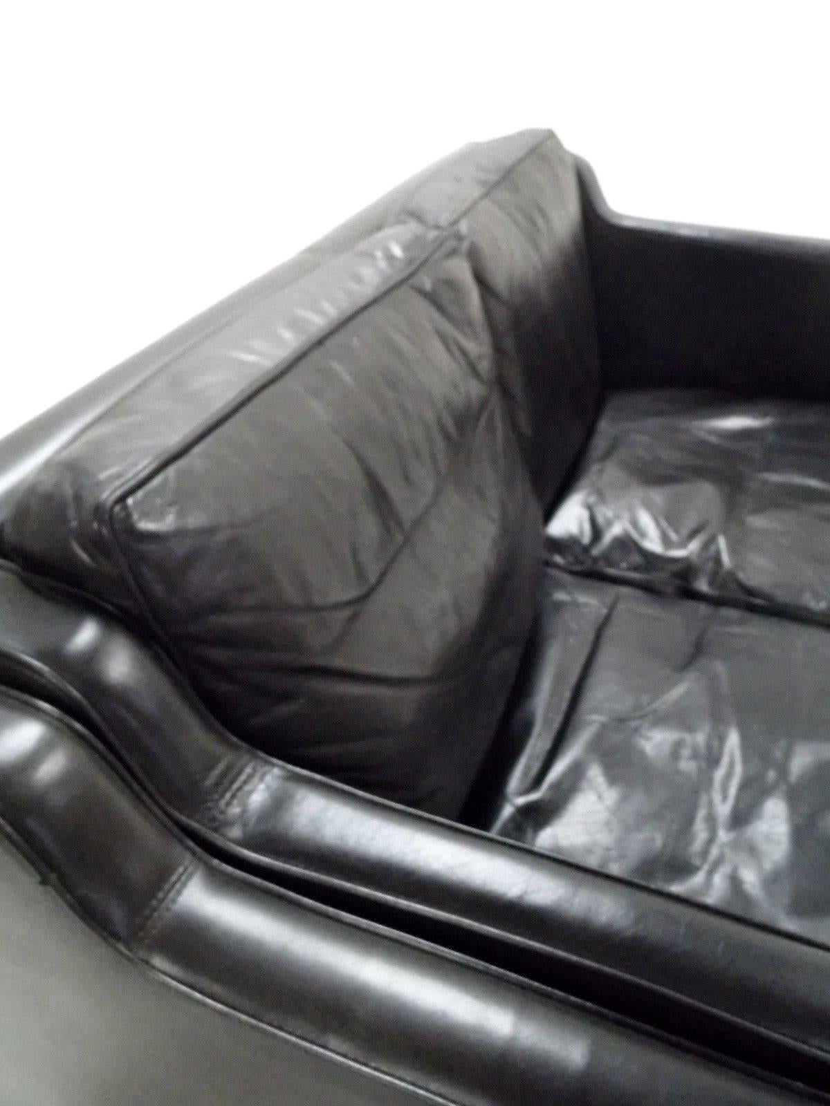Mid-Century Modern Danish Stouby Black Leather Teak Two-Seat Sofa Midcentury, 1960s