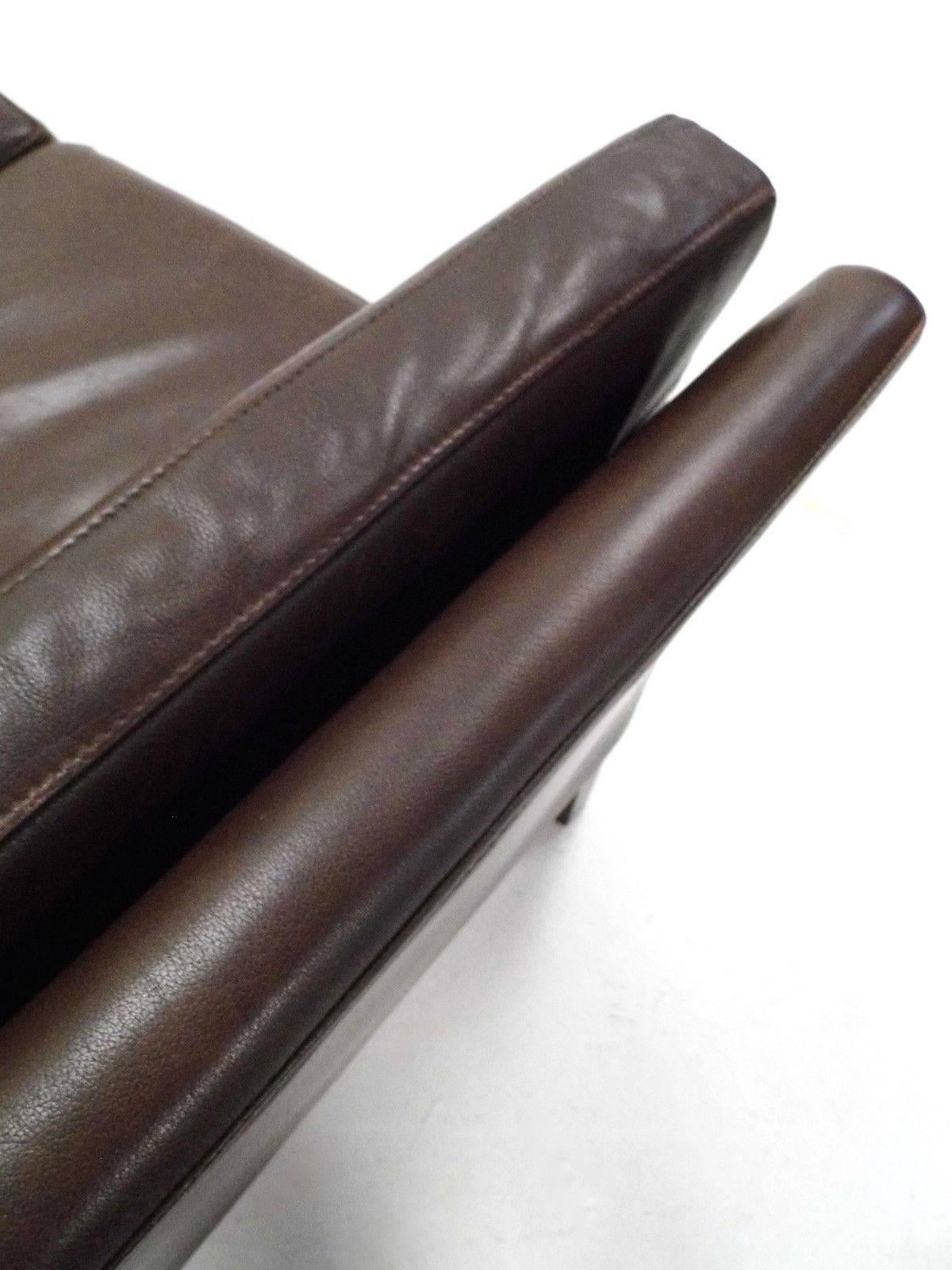 20th Century Danish Dark Brown Leather Teak Two-Seat Sofa Midcentury, 1960s