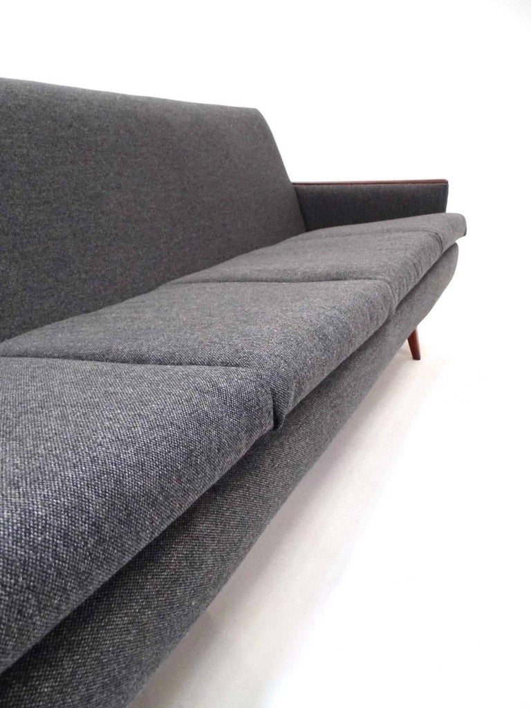 Norwegian Dark Grey Wool Teak Four-Seat Sofa Midcentury Upholstered, 1960s For Sale 1