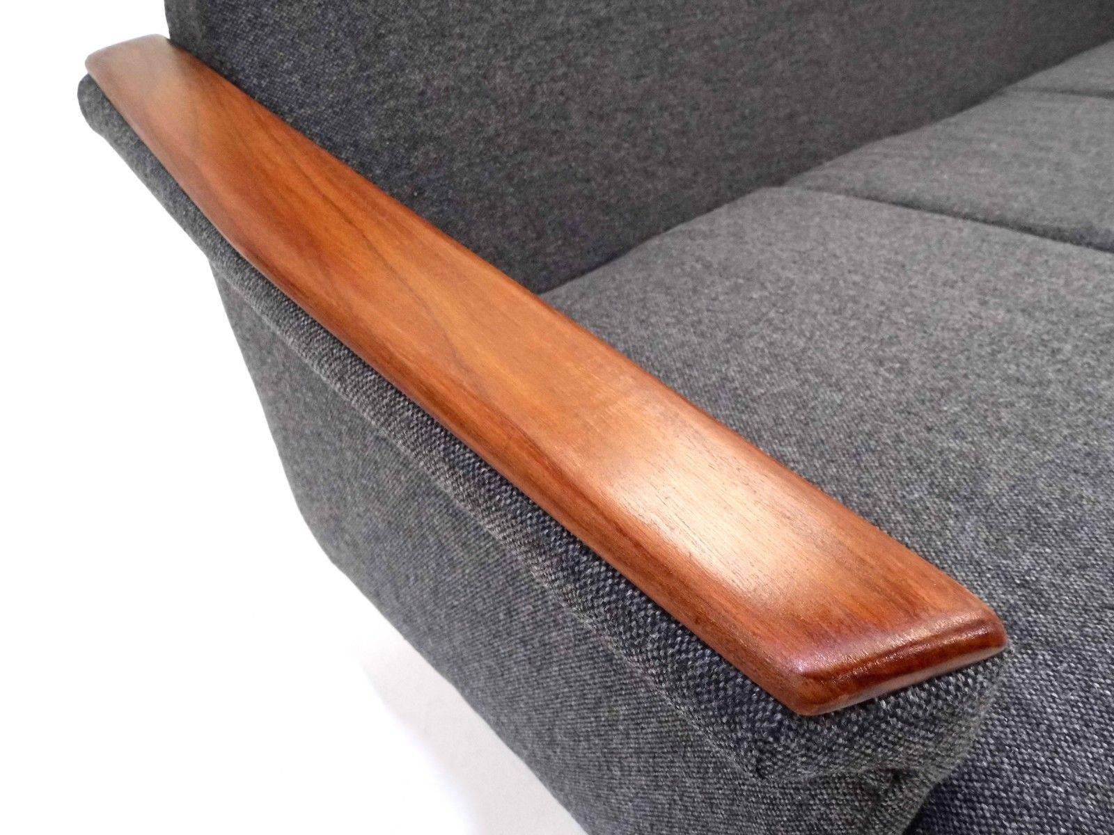 Norwegian Dark Grey Wool Teak Four-Seat Sofa Midcentury Upholstered, 1960s For Sale 3