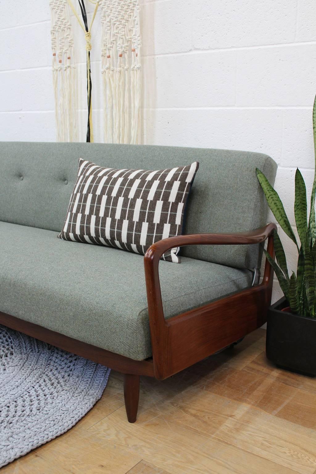 20th Century Greaves & Thomas Midcentury Sofa Bed with Teak Arms, Fully Restored in Wool