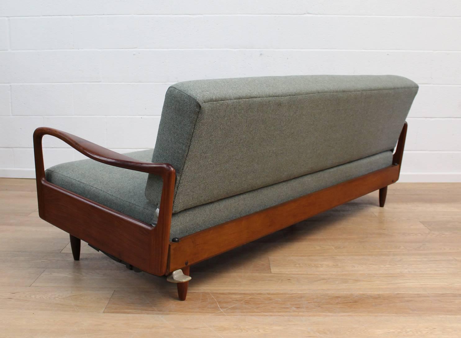 Greaves & Thomas Midcentury Sofa Bed with Teak Arms, Fully Restored in Wool 1