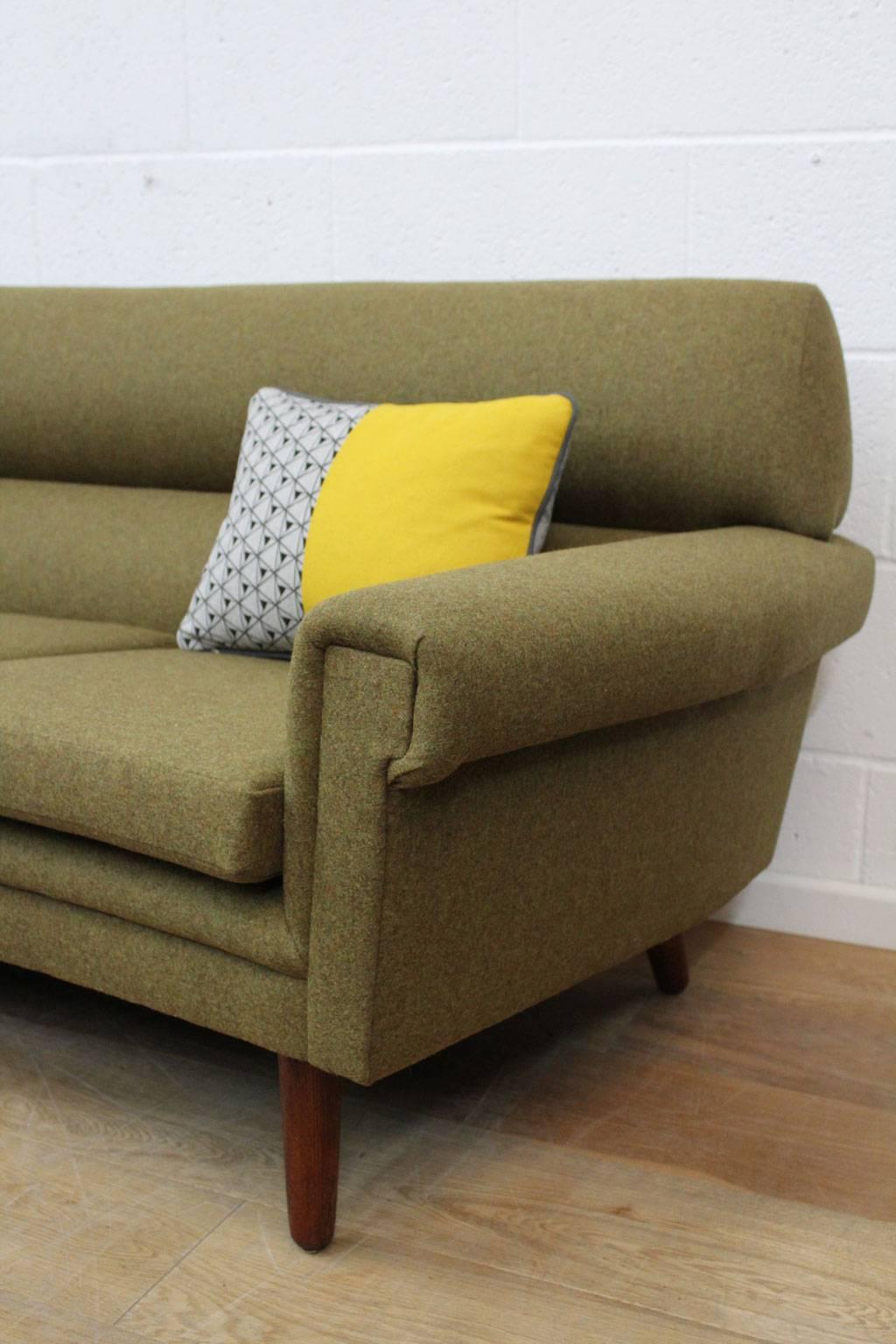 Scandinavian Modern Danish Mid-Century Curved Four-Seat Sofa, Fully Restored in Wool