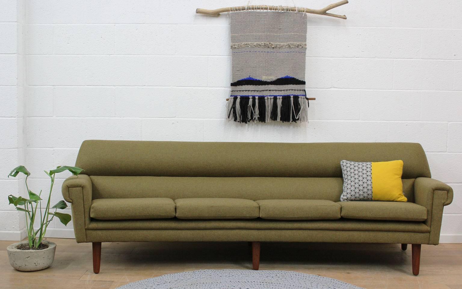 Danish Mid-Century Curved Four-Seat Sofa, Fully Restored in Wool 1