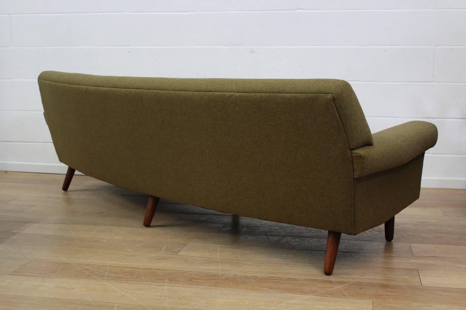 Danish Mid-Century Curved Four-Seat Sofa, Fully Restored in Wool 2