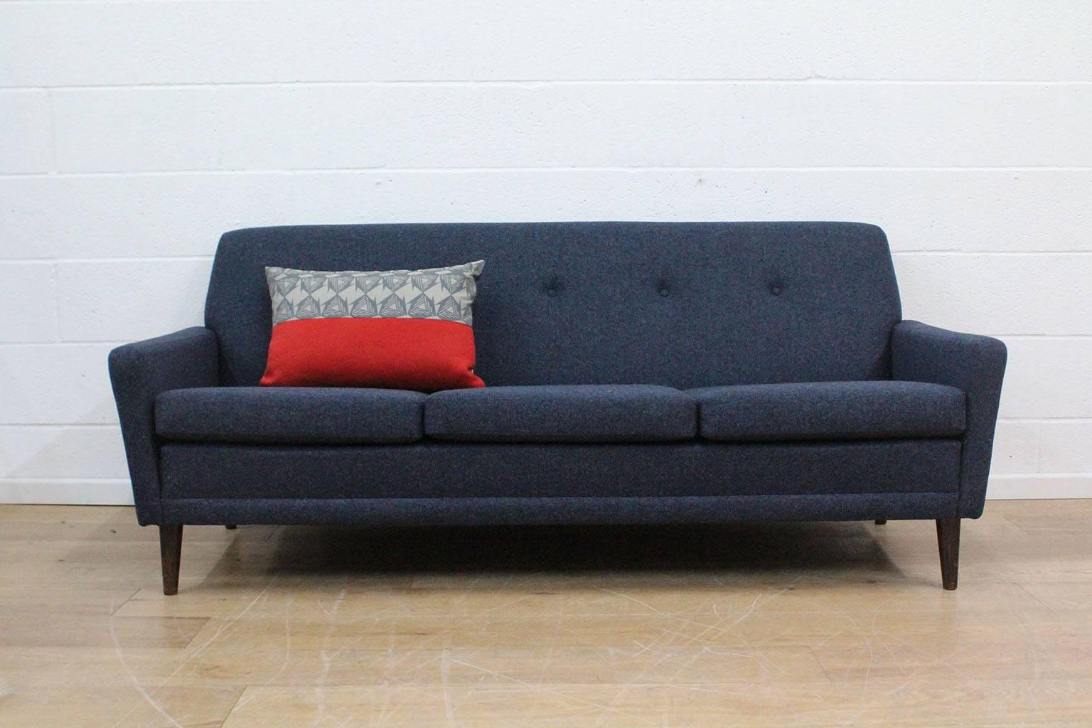 Mid-20th Century Swedish Midcentury DUX Three Seat Sofa, Fully Restored in Blue Wool