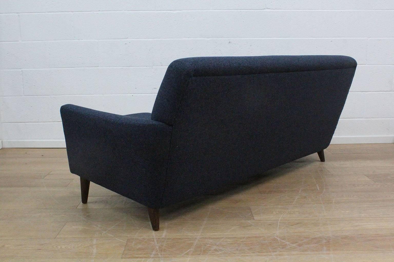 Swedish Midcentury DUX Three Seat Sofa, Fully Restored in Blue Wool 4