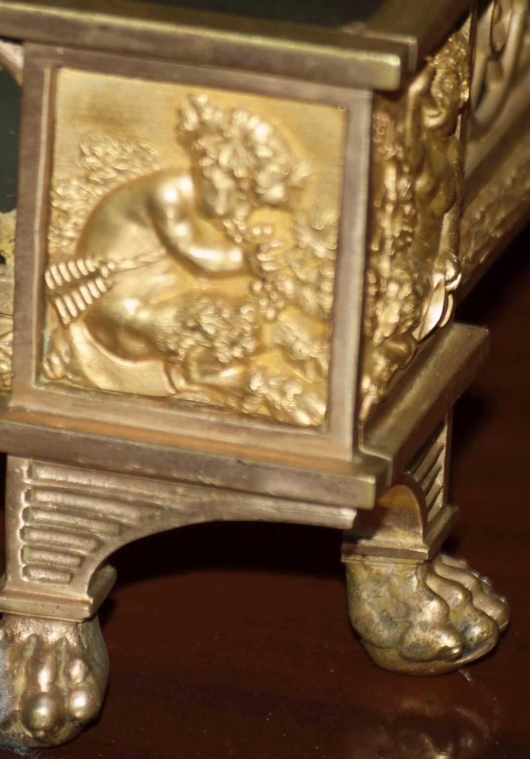 Empire ormolu mirrored table garniture with very fine chisel and unusual railing.