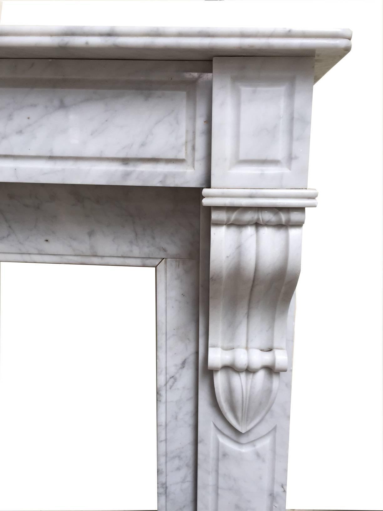 Elegant Carrara marble fireplace.
Napoléon III-style, made between 1870 and 1900.
 