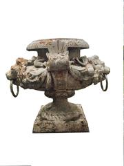 19th Century Pair of Antique Cast Iron Pots with Lions Head