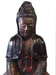 Very Rare 19th Century Antique Black Lacquered Hand-Carved Wooden Buddha
