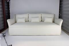 Custom Fabricated Sofa with Six Loose Back Cushions in Cream Linen
