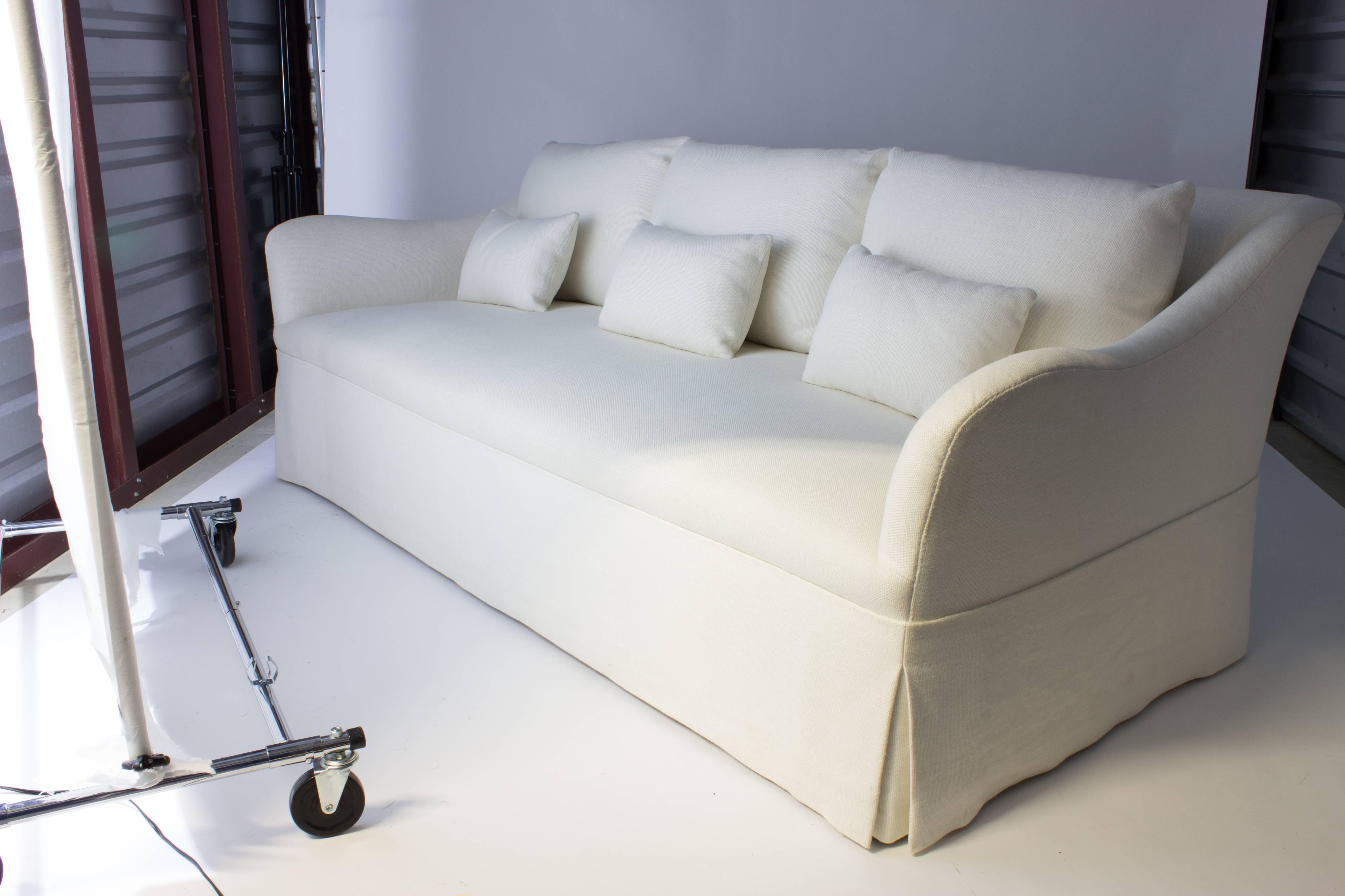 American Custom Fabricated Sofa with Six Loose Back Cushions in Cream Linen
