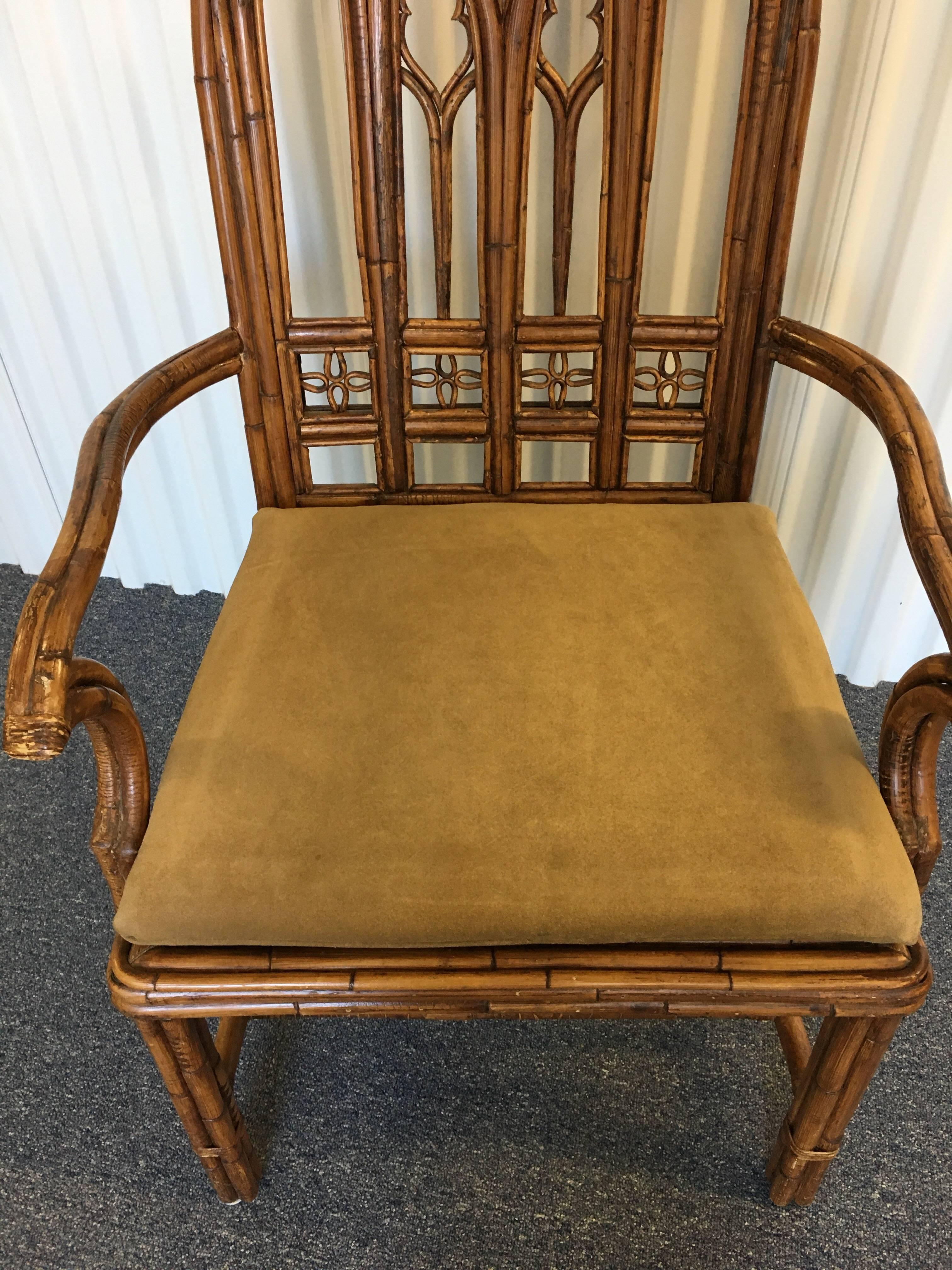Gothic Style Rattan Armchair In Good Condition In Southampton, NY