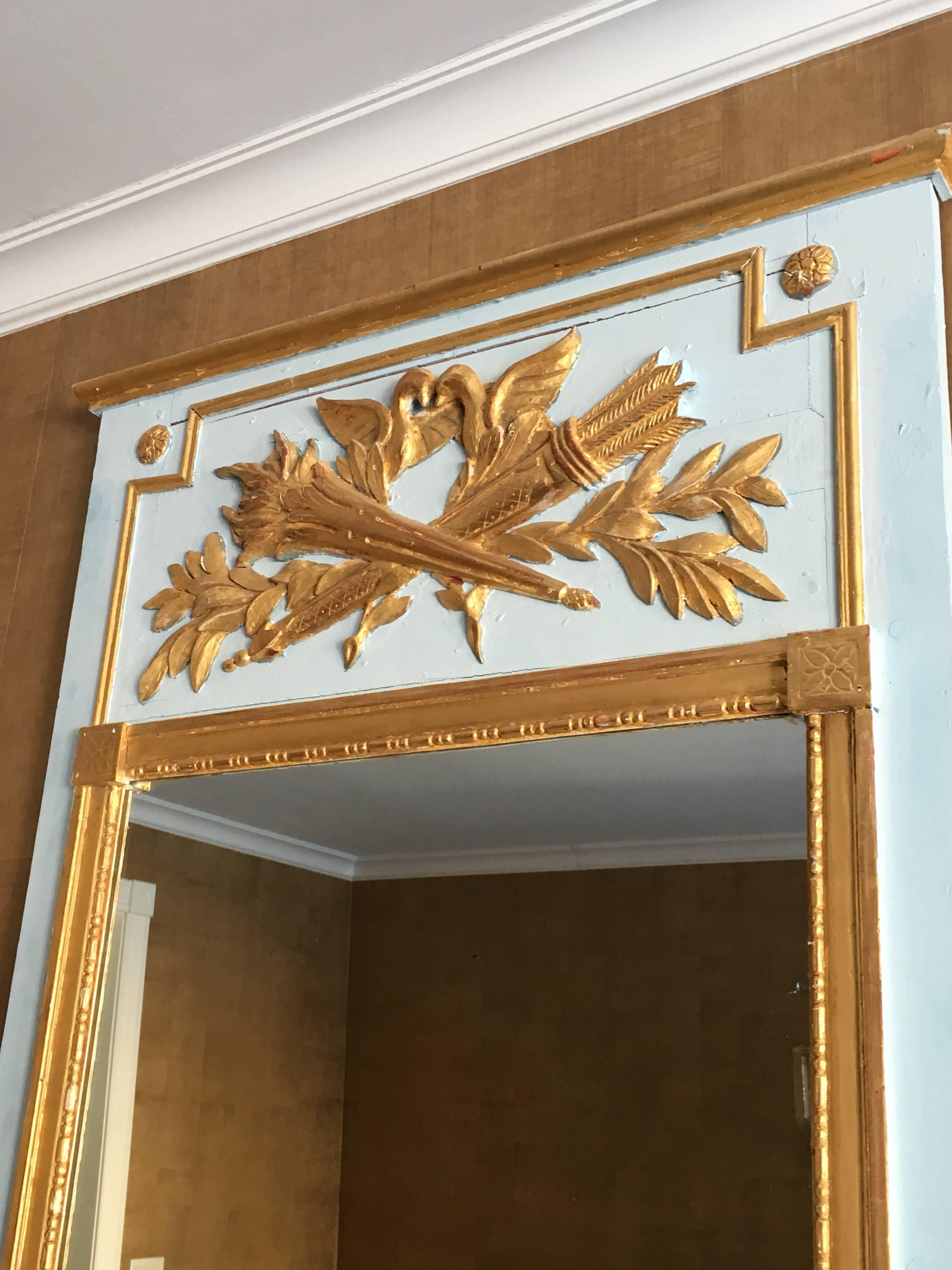 Louis XVI Style Painted and Parcel-Gilt Trumeau Mirror, Late 19th Century  1