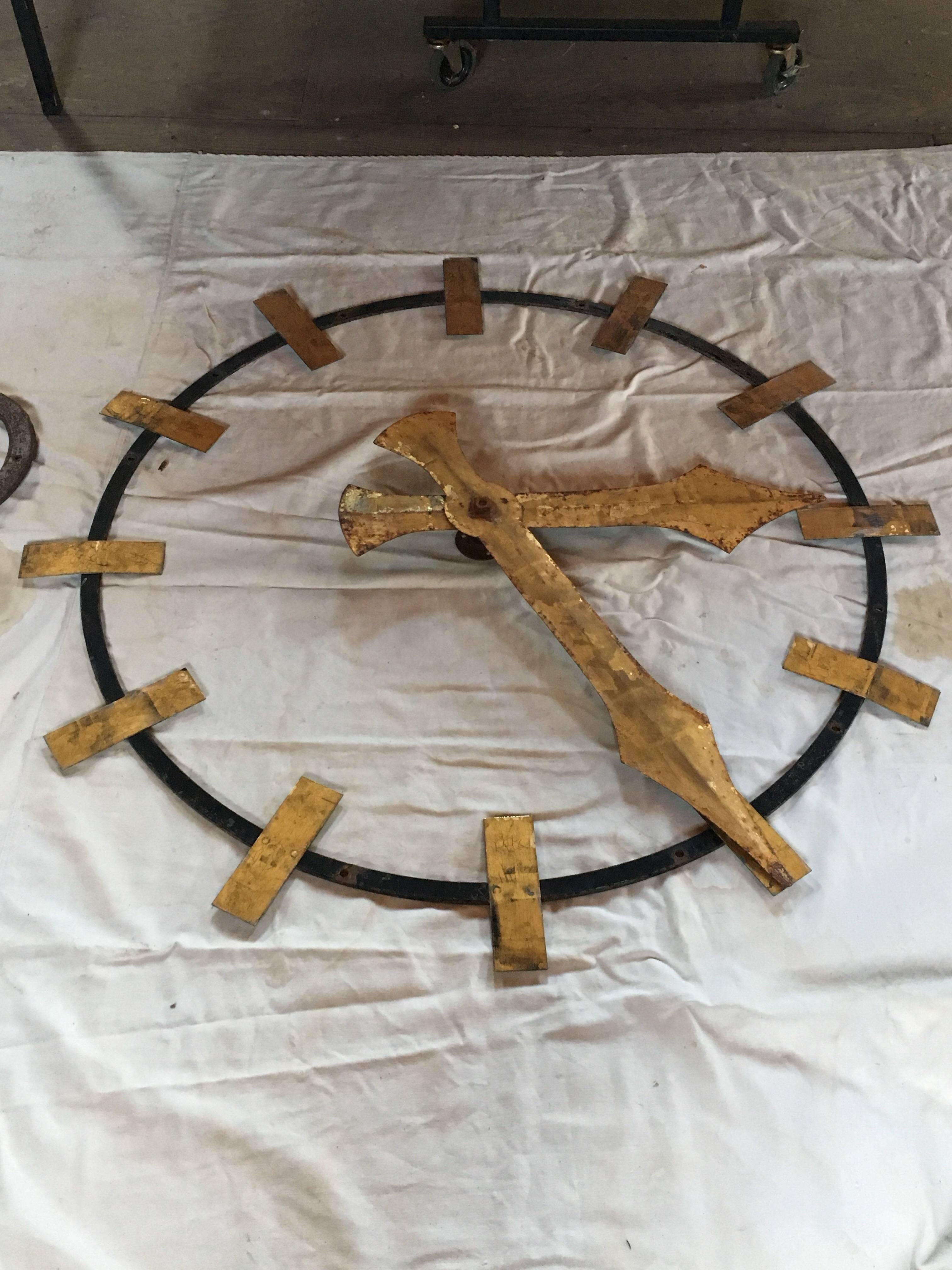 19th Century Architectural Gilded Iron Clock Face and Hands In Good Condition In Southampton, NY