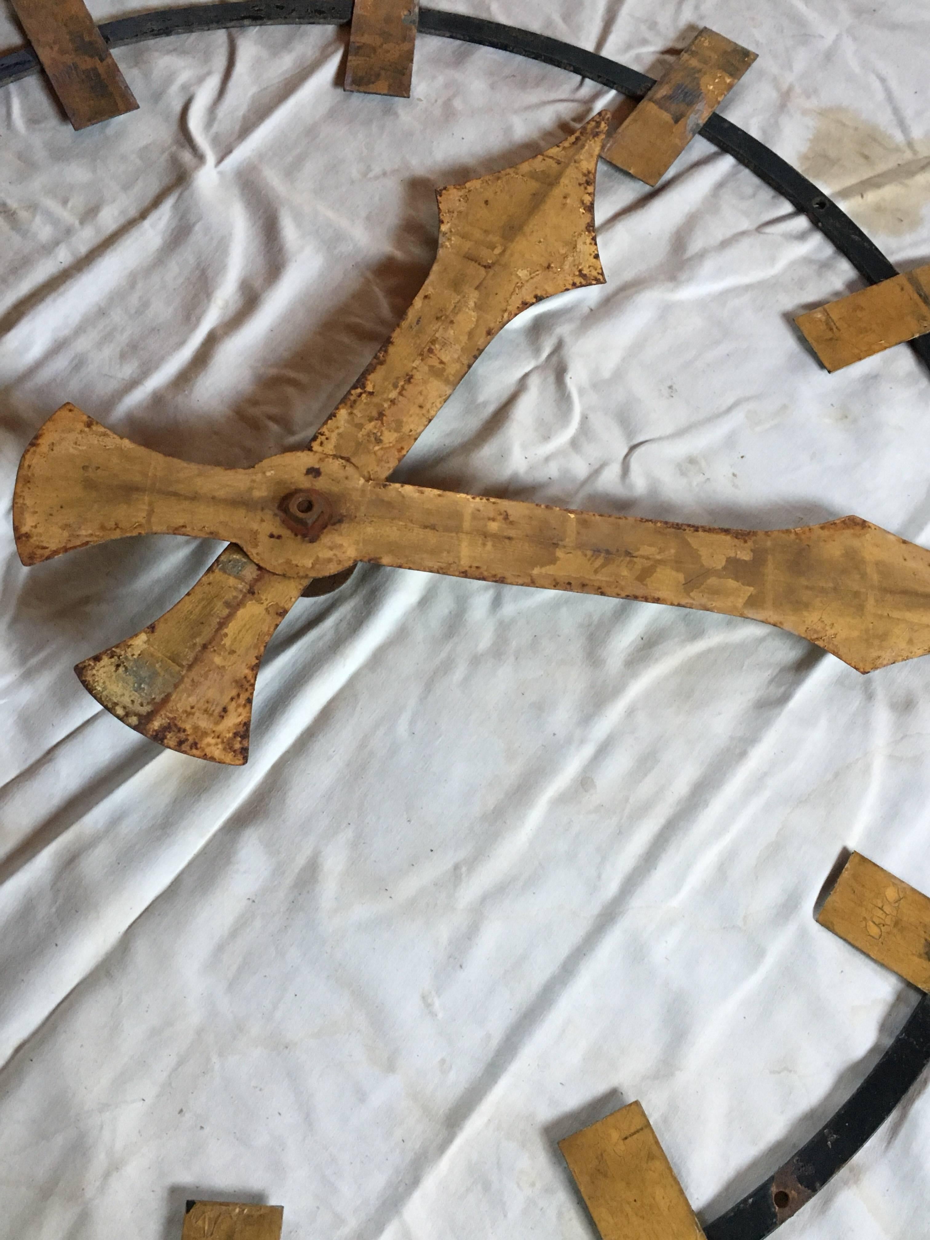 19th Century Architectural Gilded Iron Clock Face and Hands 3