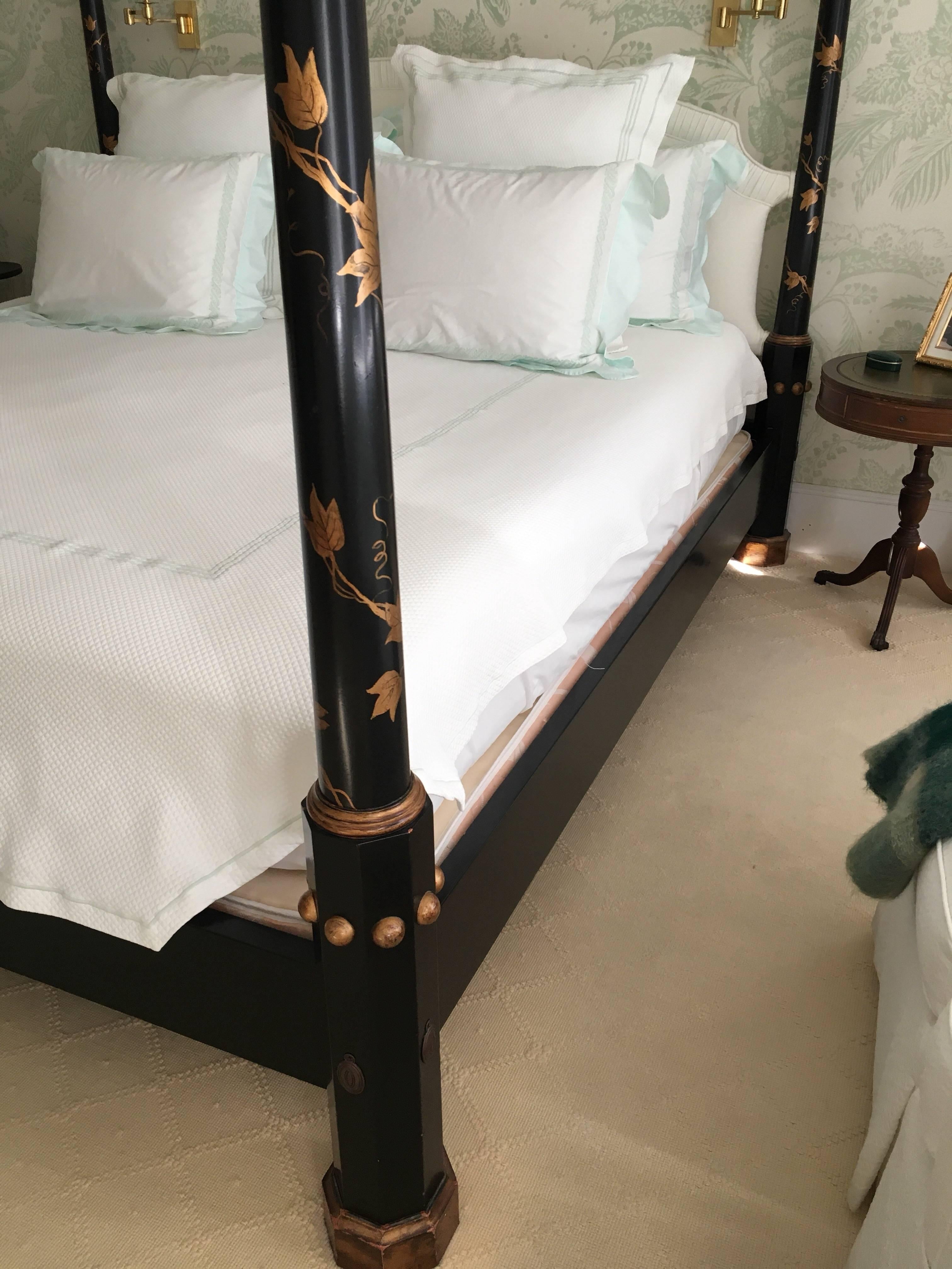 Amsterdam School Black Painted and Parcel-Gilt King Size Four Poster Bed by Julia Gray