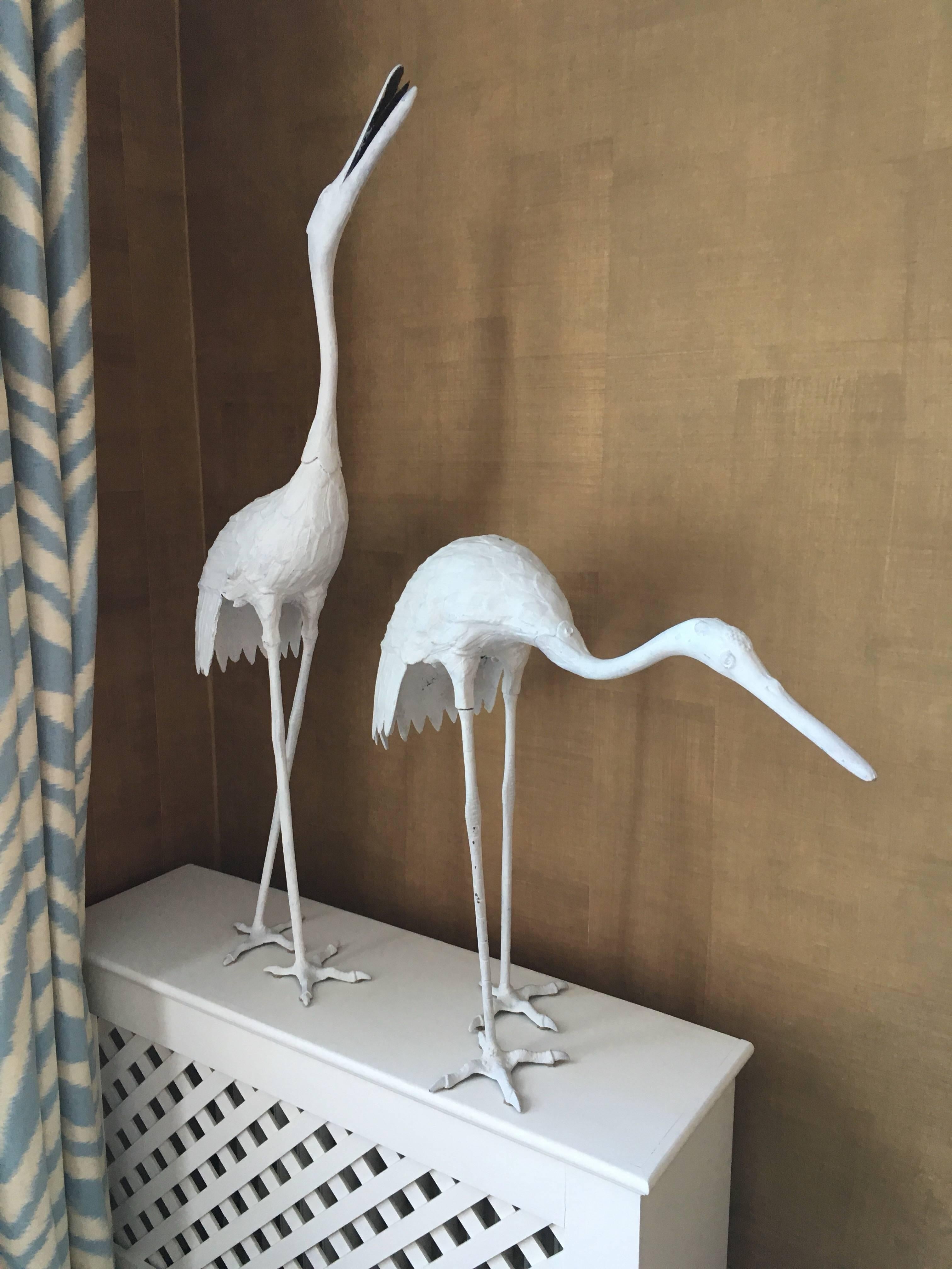 Pair of Late 20th Century White Painted Iron Crane Sculptures In Excellent Condition In Southampton, NY