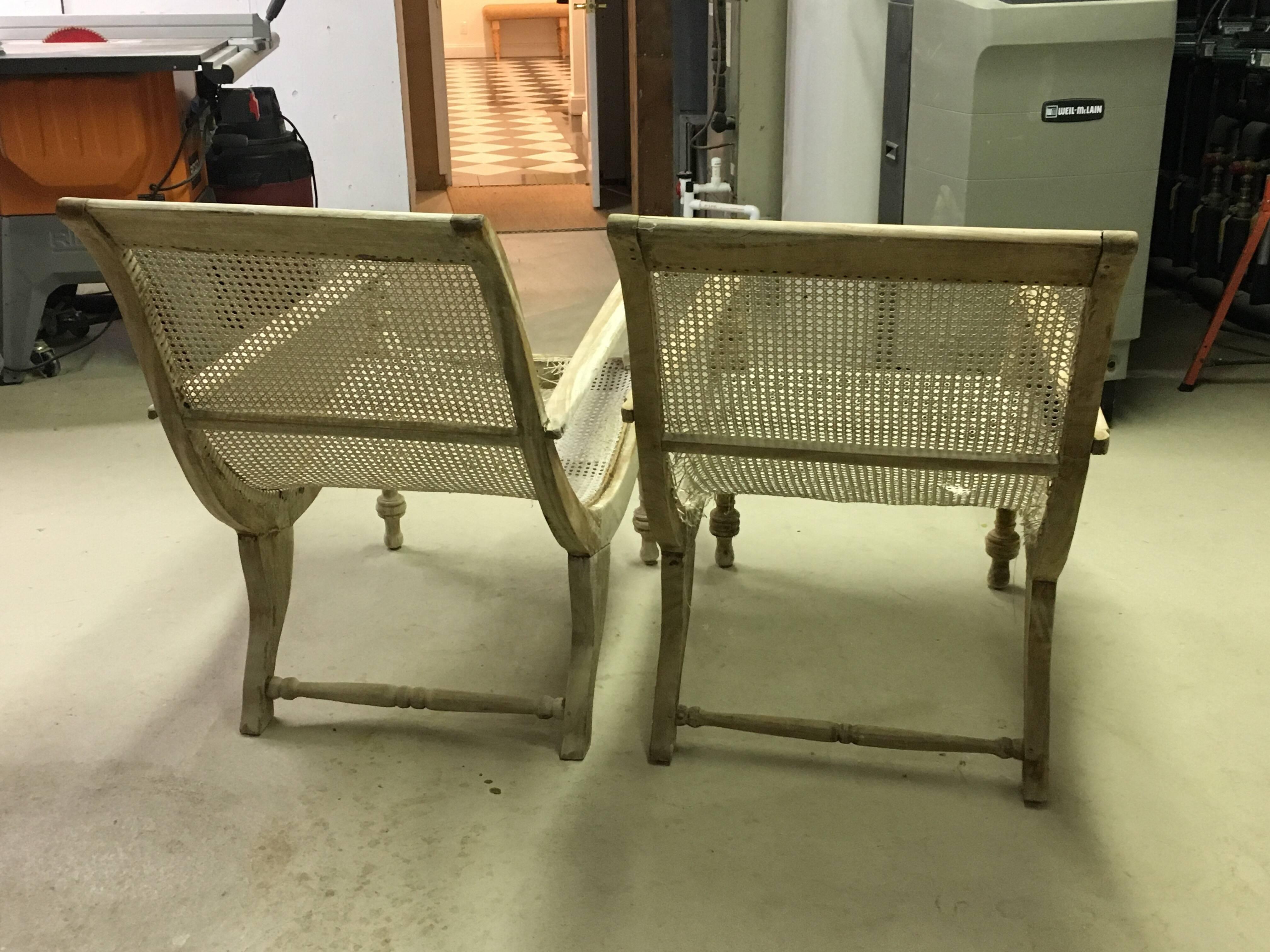 Pair of Dutch Colonial Solid Satinwood Caned Sling Back Planters Chairs, 1850 1