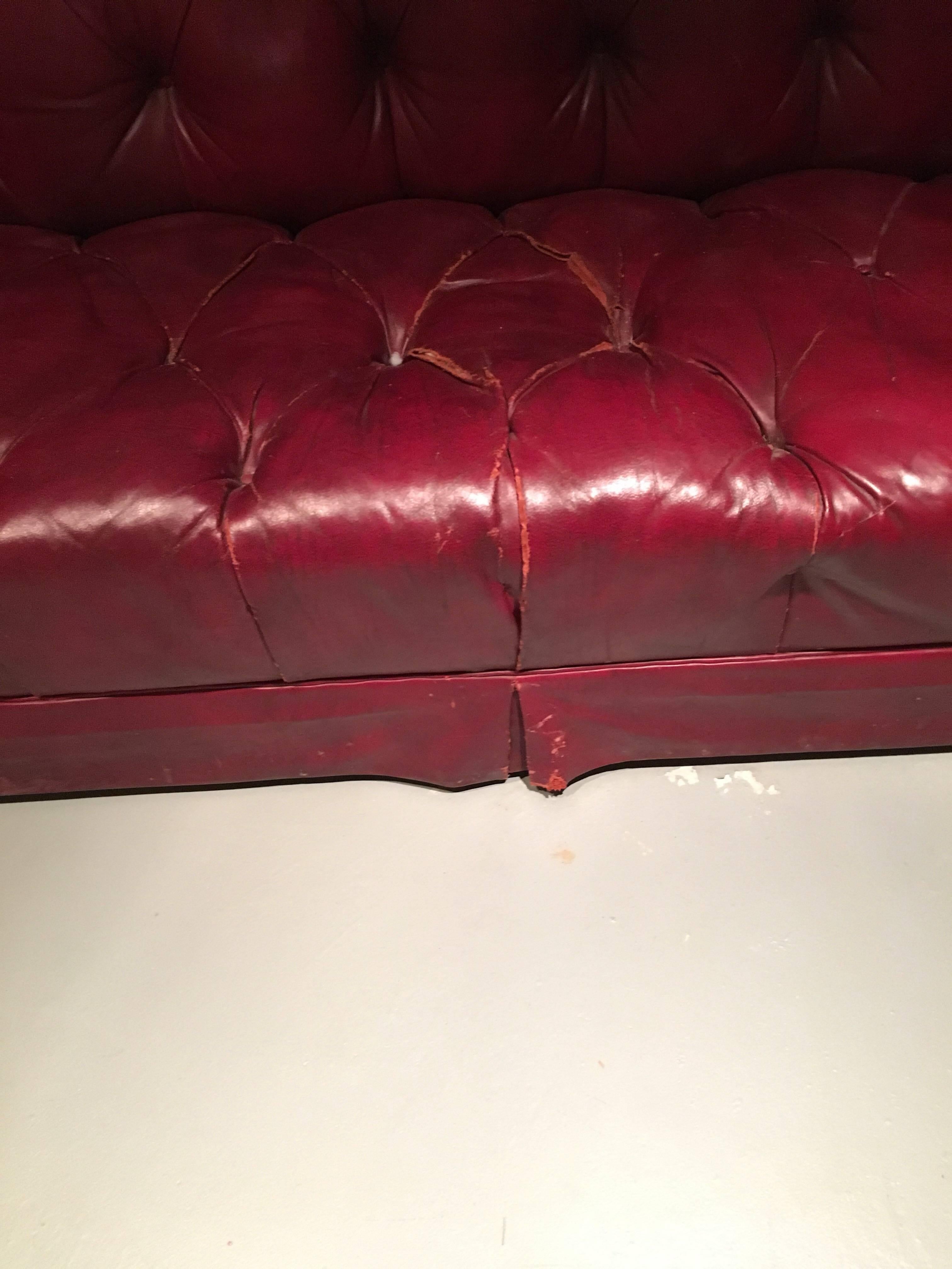 American Chesterfield Sofa in Burgundy Leather