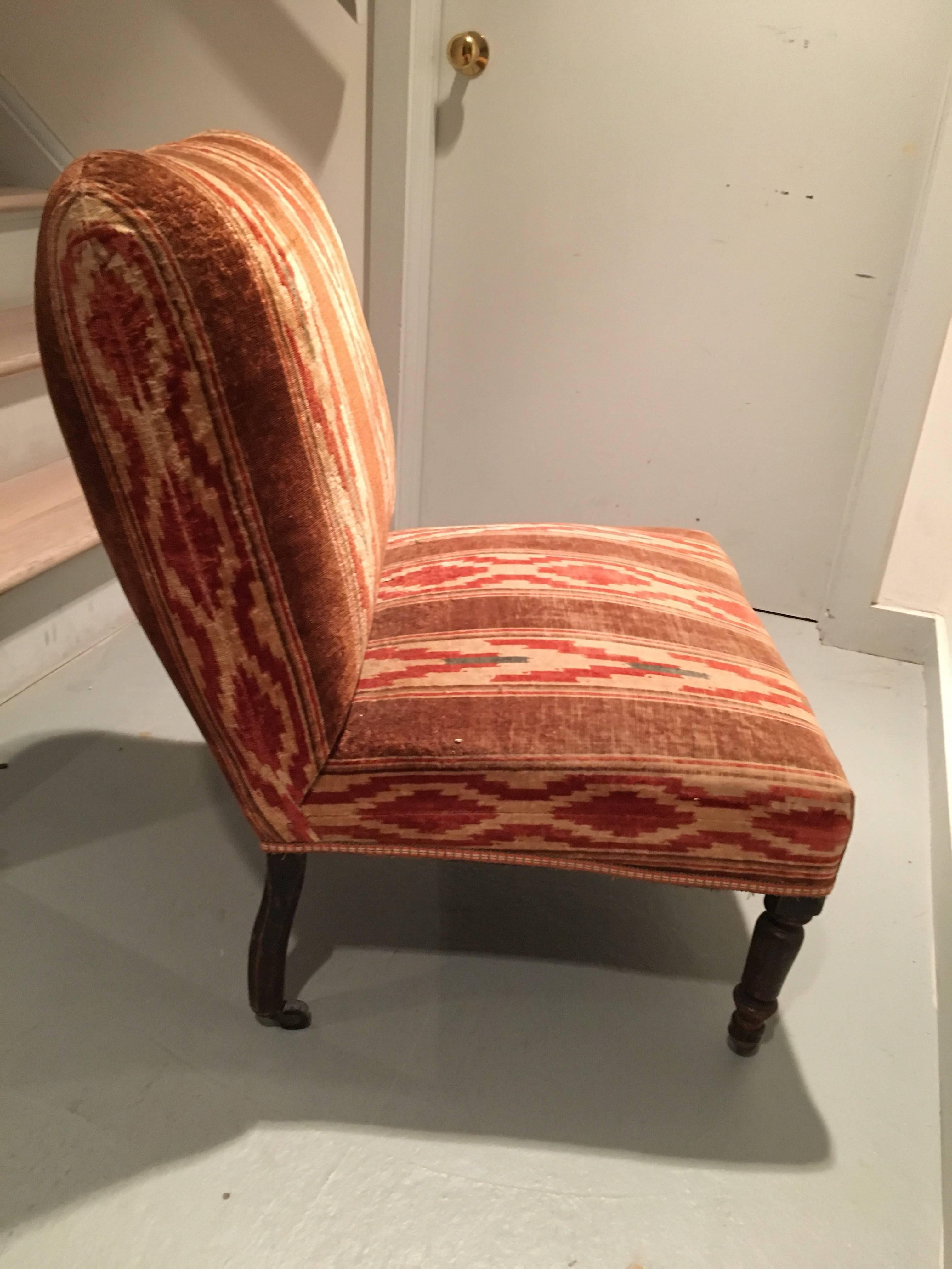 Pair of English Velvet Upholstered Slipper Chairs with Turkish Corners 1