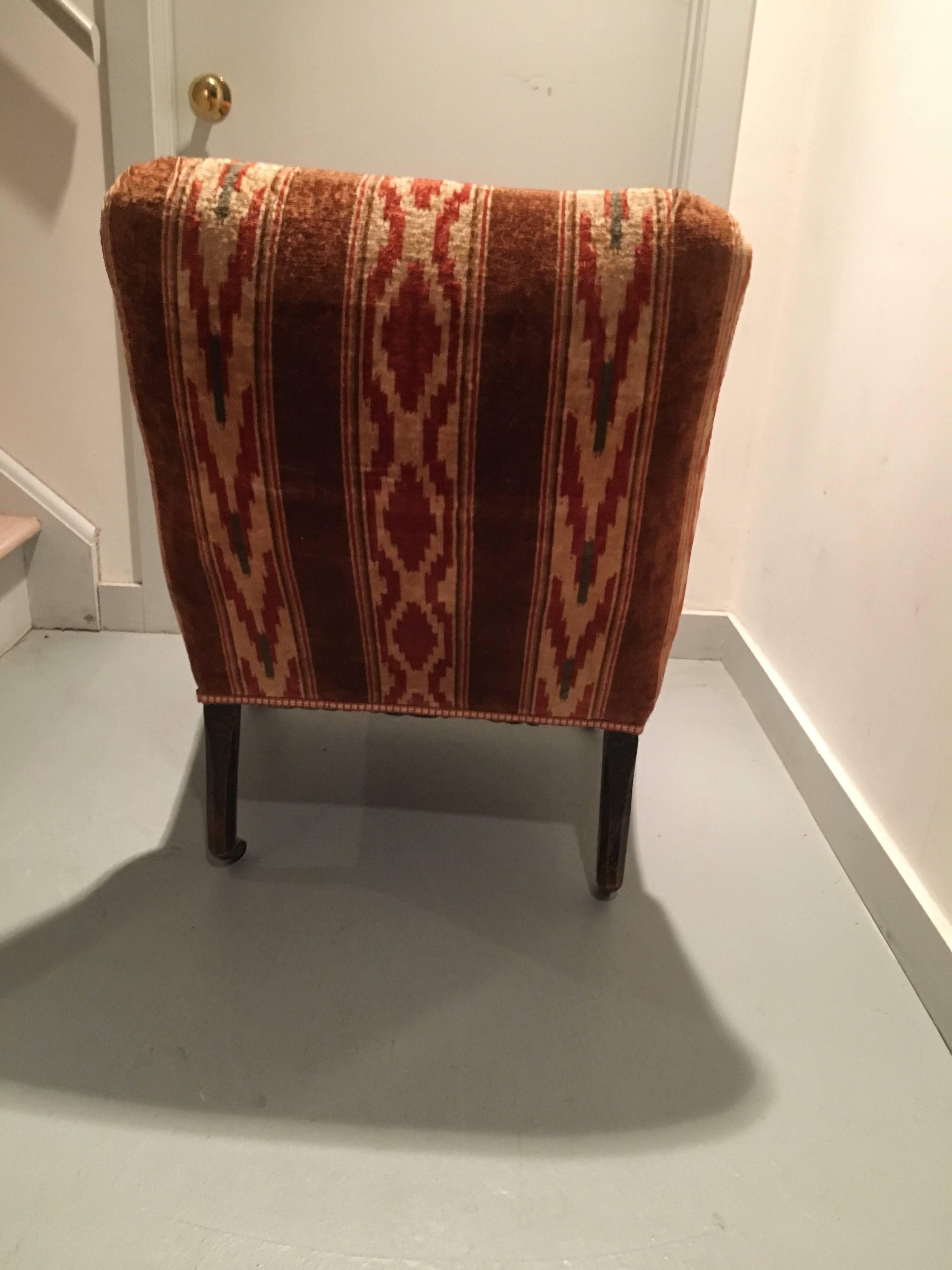 Pair of English Velvet Upholstered Slipper Chairs with Turkish Corners 2