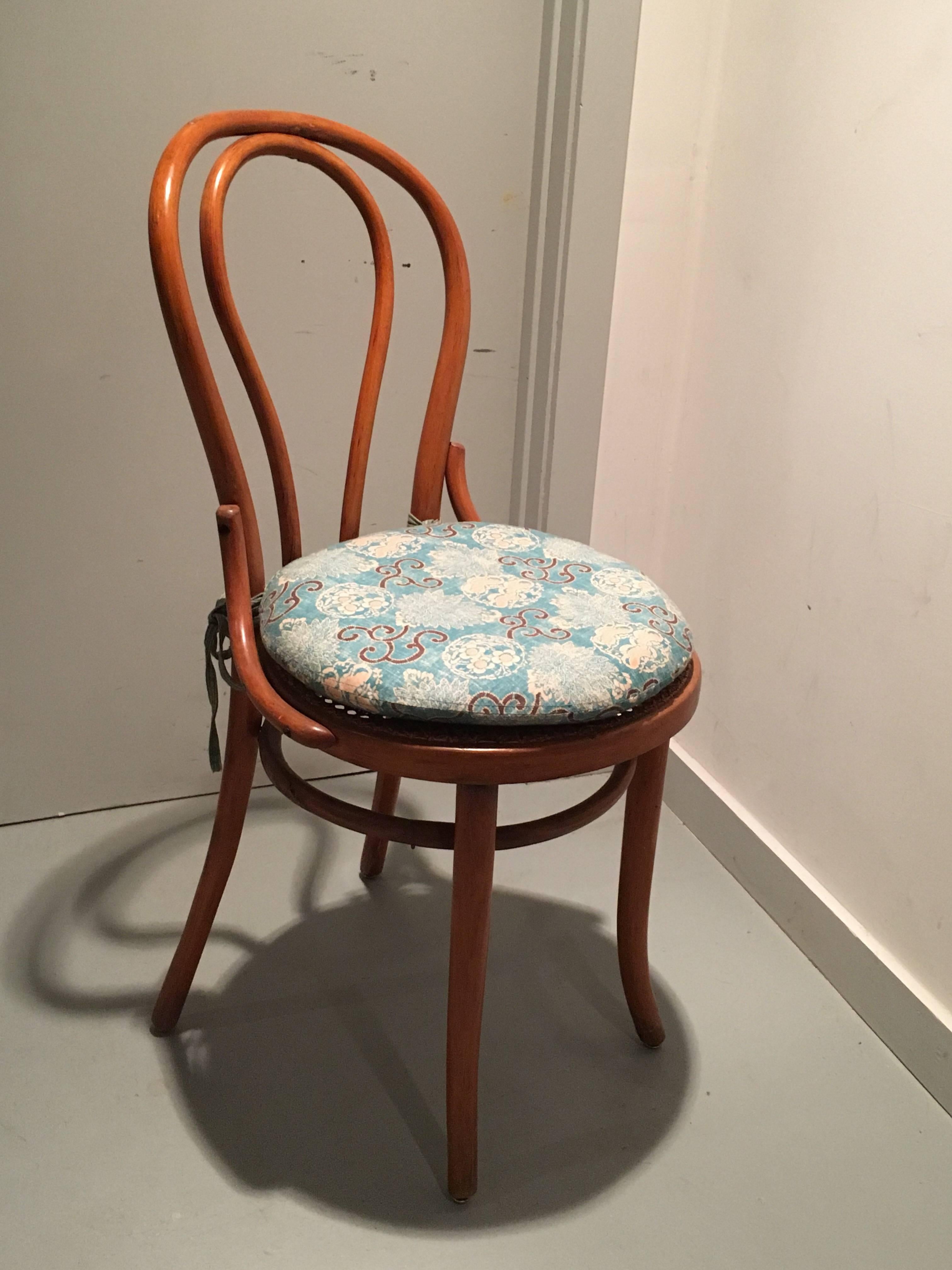 Set of Seven Mismatched Thonet Style Bentwood Side Chairs with Cushions In Excellent Condition In Southampton, NY